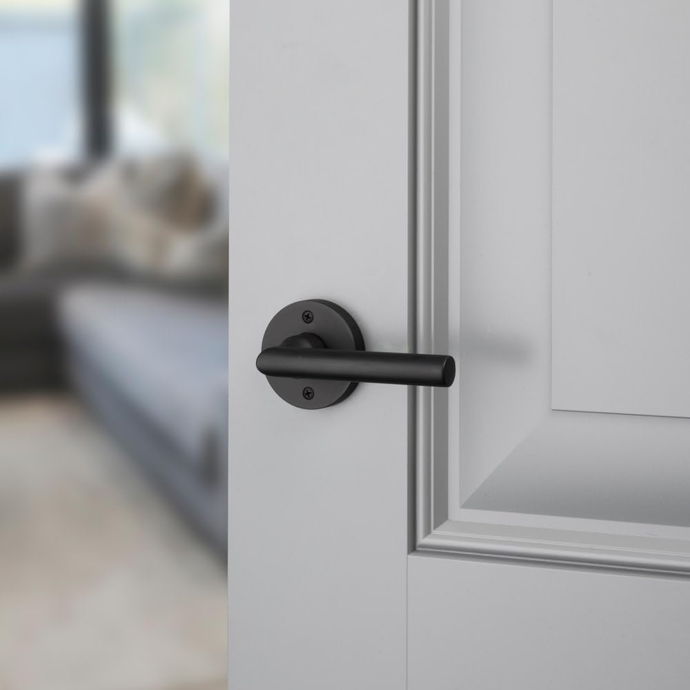 Baldwin PSTUBCRR190 Contemporary Round Rose Leverset - Premium Door Handle for Modern Homes | Ideal for Bedrooms, Bathrooms & Interior Doors