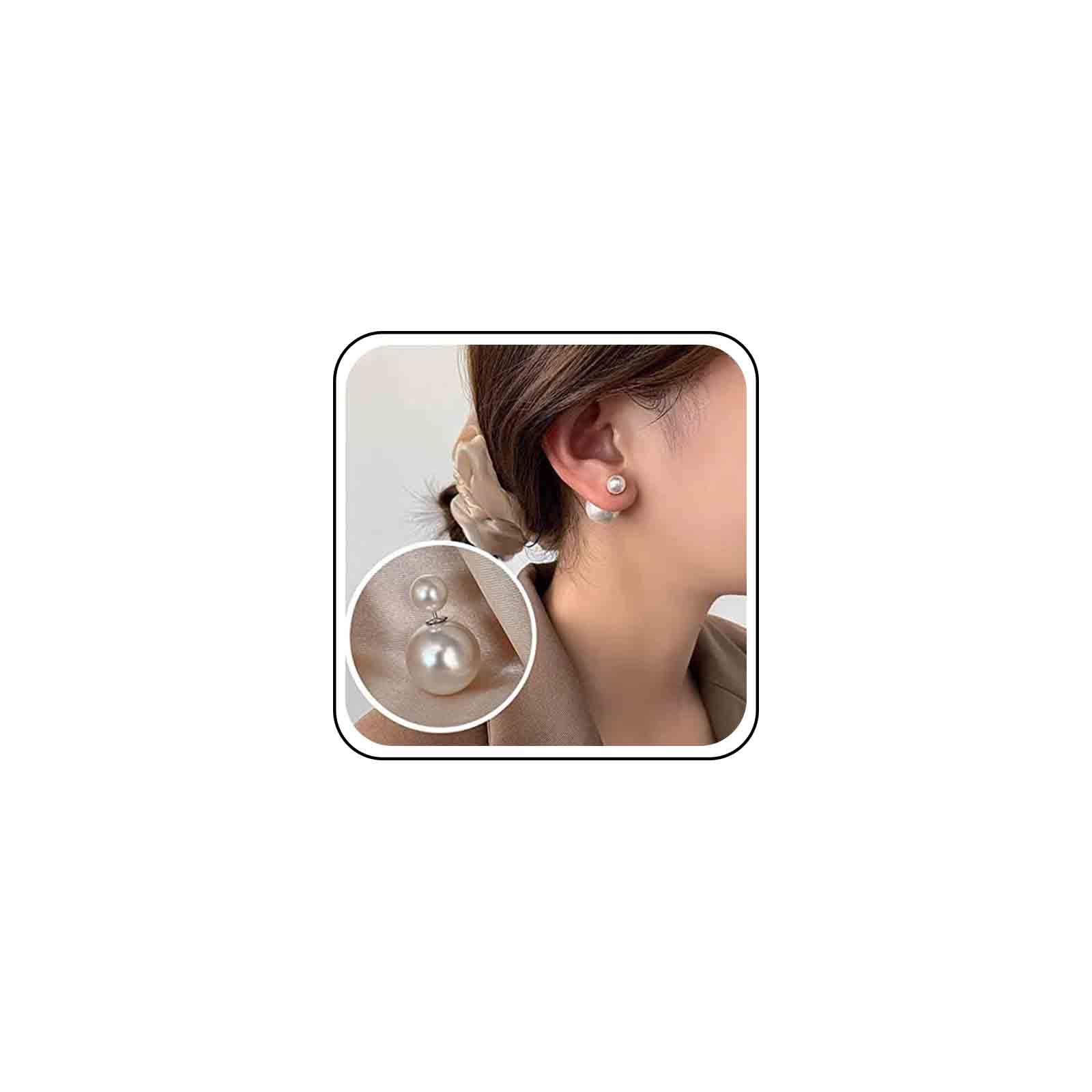 Vintage Pearl Ear Jacket Earrings - Large Double Side Silver Pearl Stud Earrings for Women | Elegant Front & Back Dangle Earrings for Parties, Weddings & Daily Wear
