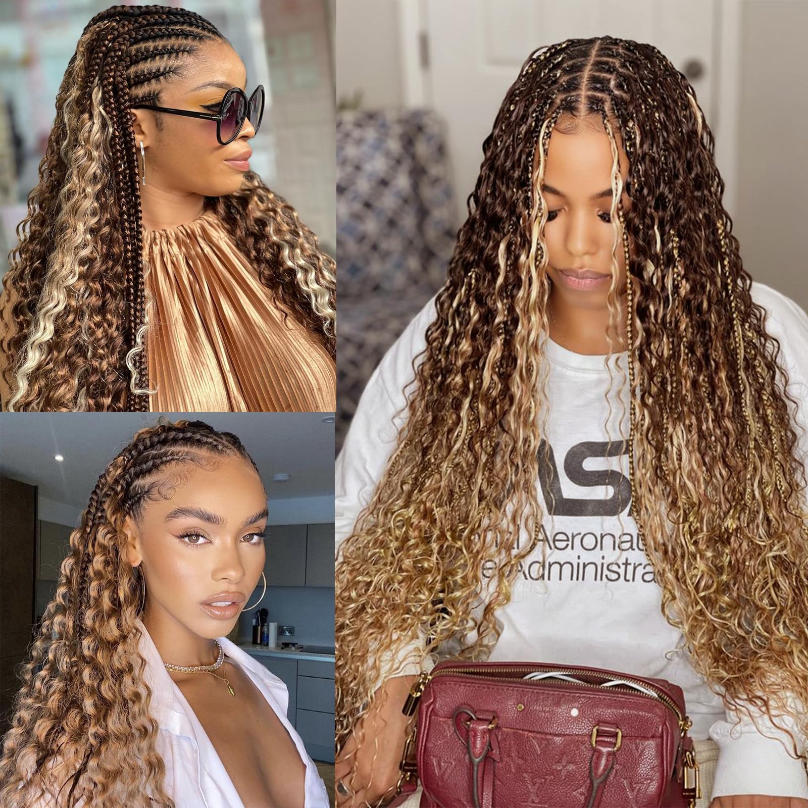 4/27 Honey Blonde Human Braiding Hair Deep Wave Bulk - 100g 16inch No Weft Curly Hair Extensions for Boho Braids & Protective Styles | Perfect for Wet & Wavy Looks, Everyday Wear & Special Occasions