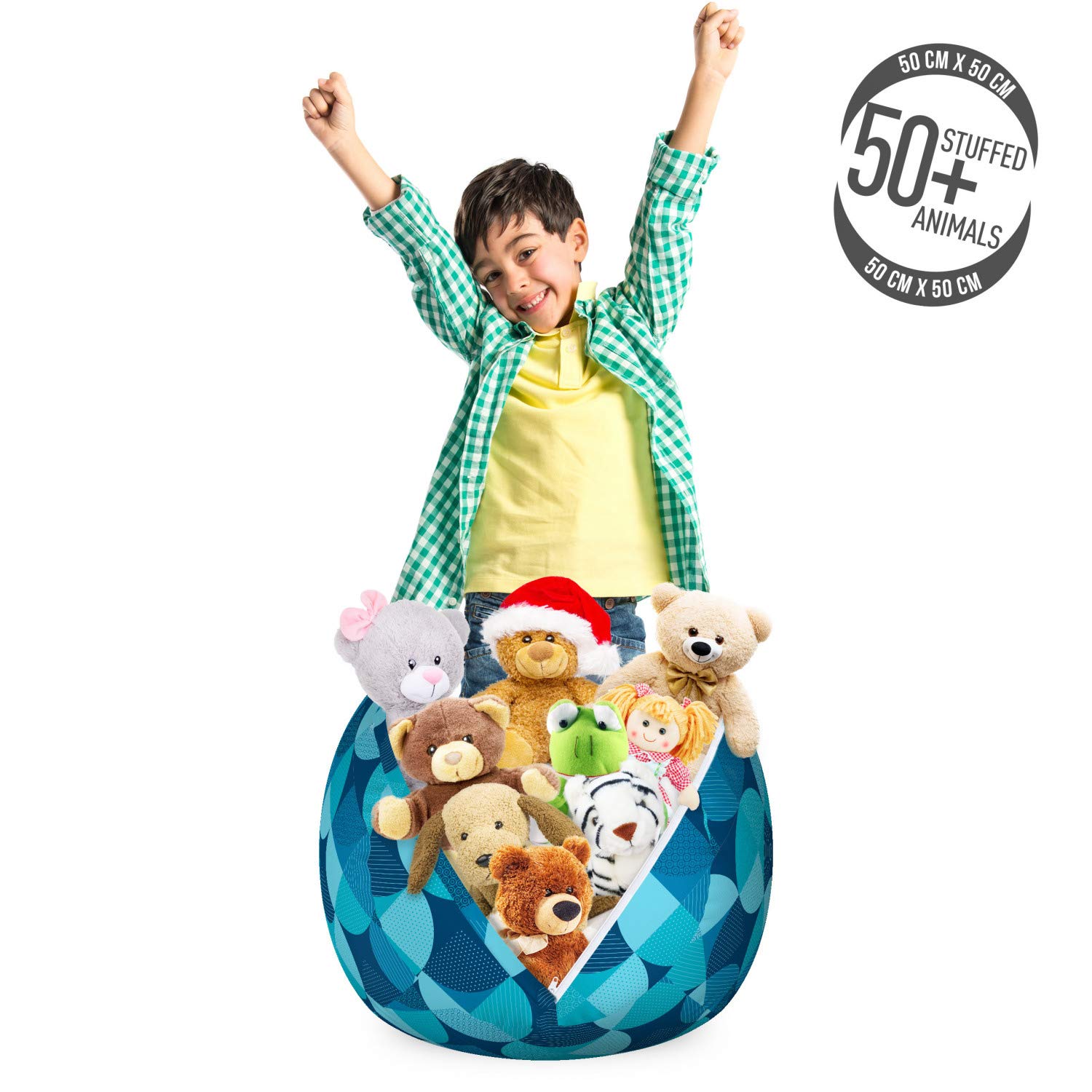 Ambesonne Circle Pattern Storage Toy Bag Chair - Round Stuffed Animal Organizer with Dots, Washable Small Size in Sea Blue Seafoam - Perfect for Kids' Room, Nursery, Playroom & Toy Storage Organization