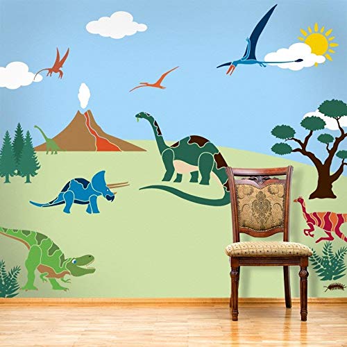 My Wonderful Walls Dinosaur Room Wall Mural - Peel & Stick Wall Decals for Kids Bedroom Decor | Dinosaur Theme Nursery Wall Stencils for Boys & Girls | Perfect for Playrooms, Classrooms & Birthday Party Decorations