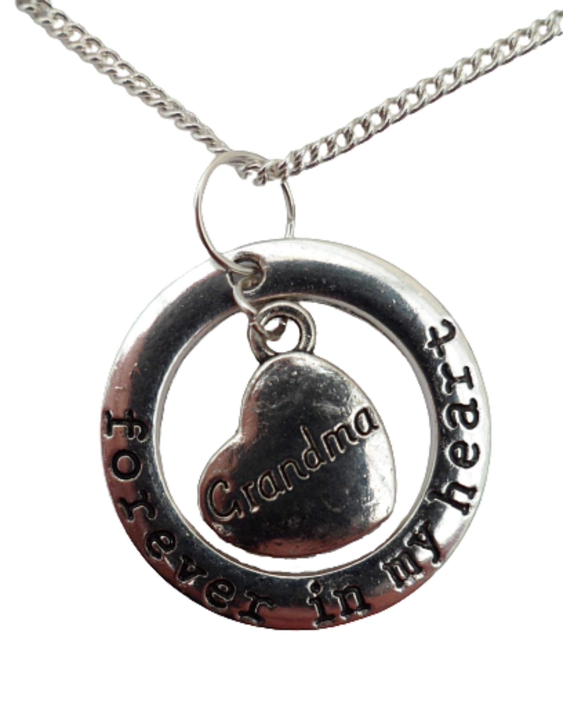 Silver Plated Forever In My Heart Necklace - Grandma Love Charm Pendant for Women | Perfect Gift for Mother's Day, Birthday & Anniversary