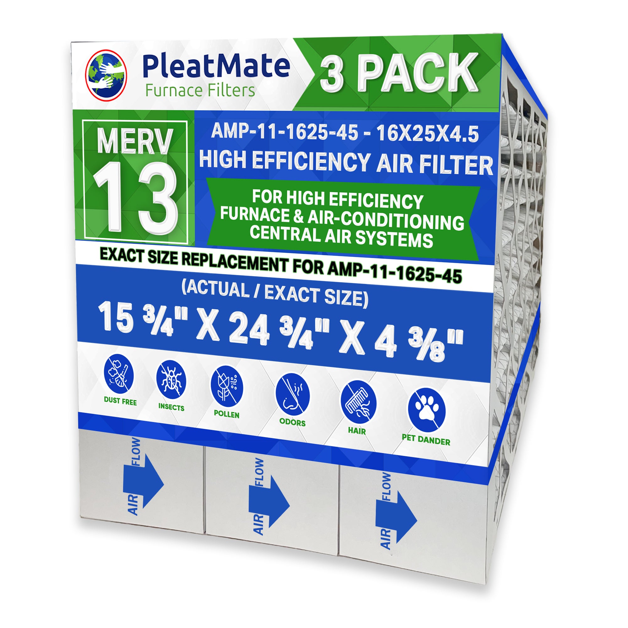 Clean Comfort 16x25 MERV 13 Air Filter (Pack of 3) - 16 x 25 x 4.5 Inch Furnace Filter by FurnaceFilters.ca - Perfect for HVAC Systems, Home Air Purification & Allergy Relief