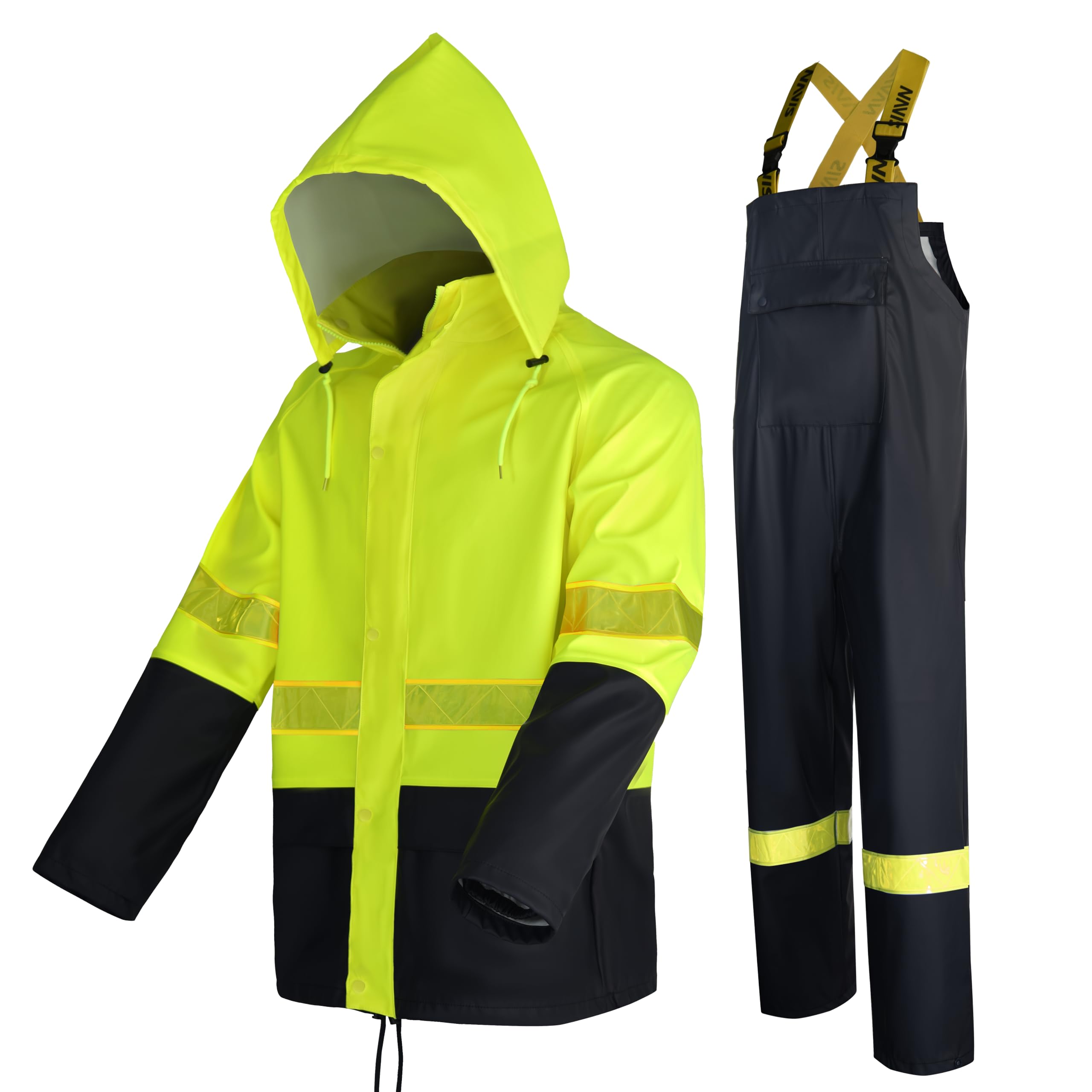 Men's Waterproof Workwear Rain Suit Set - PRO Jacket & Bib Overalls for Outdoor Construction, Fishing & Heavy Duty Protection | Durable Safety Gear for All Weather Conditions