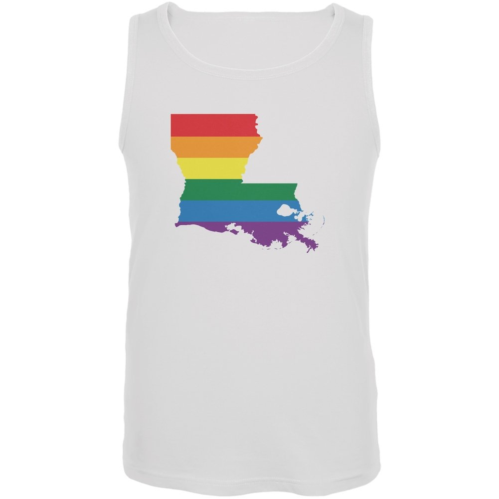 Louisiana LGBT Gay Pride Rainbow White Adult Tank Top - Medium | Comfortable Unisex Sleeveless Shirt for Pride Parades, Festivals & LGBTQ+ Events