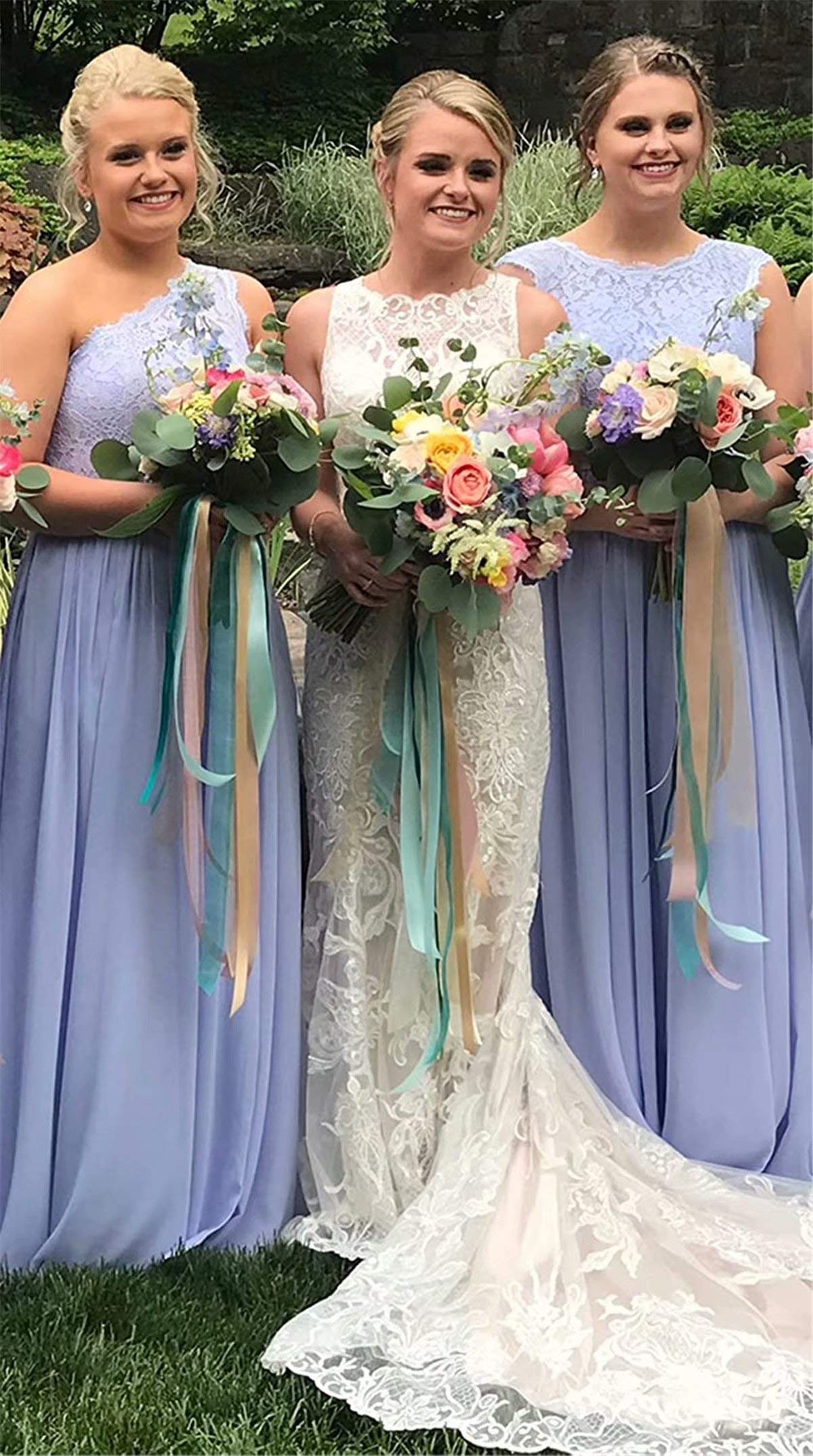 Elegant Lace Bridesmaid Dresses for Wedding Party - Long Chiffon Formal Gowns for Juniors | Perfect for Wedding Guest, Prom, and Special Occasions