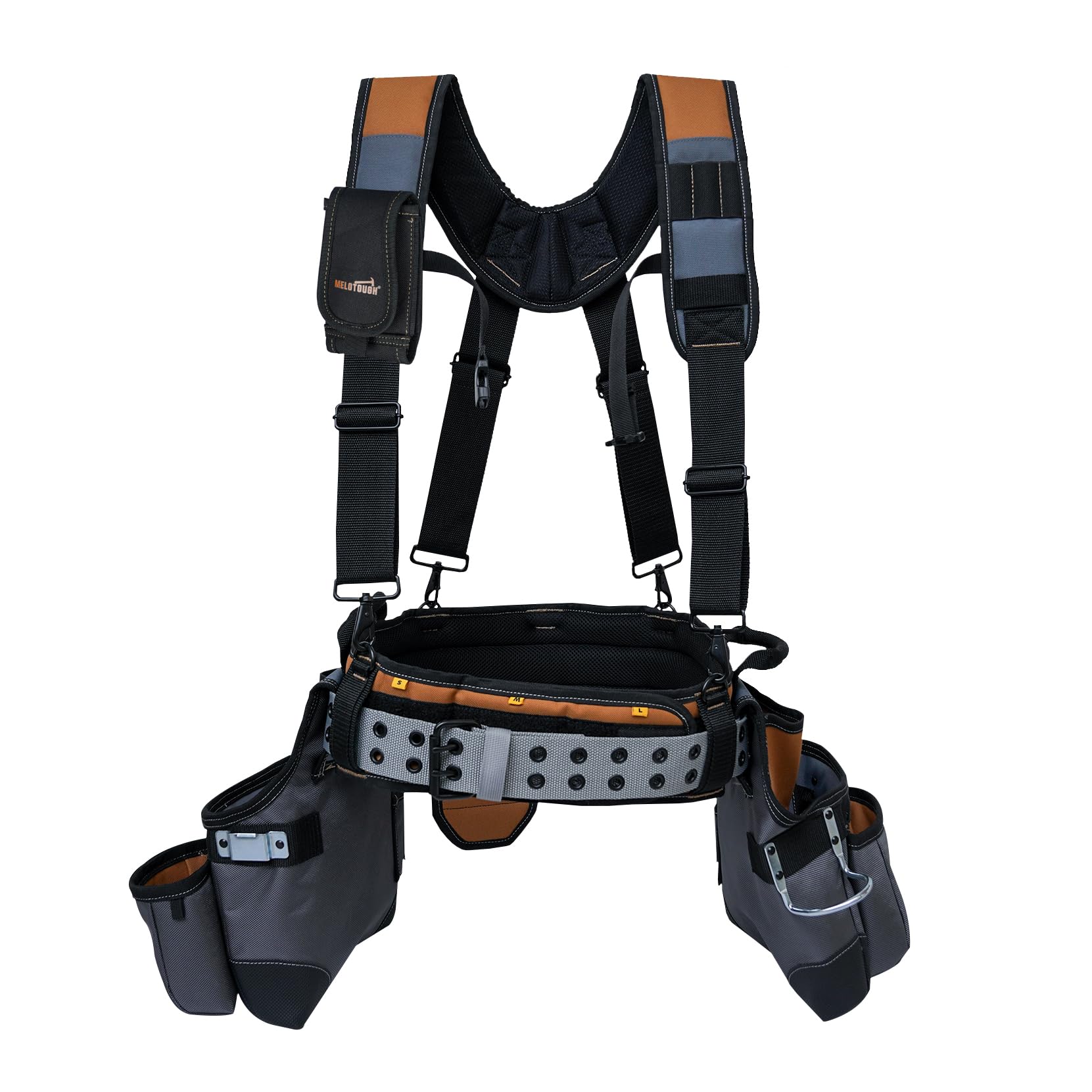 **MELOTOUGH Heavy Duty Tool Belt with Suspenders - Durable Construction Tool Pouch for Electricians, Roofers & Contractors - Adjustable Framers Comb Apron for Carpentry & Building (Khaki) - Perfect for Construction, Renovation & DIY Projects**