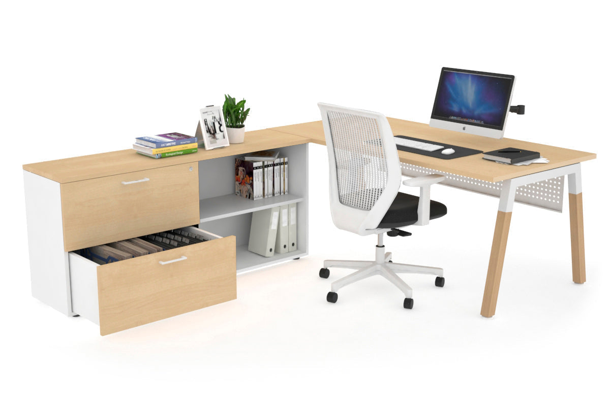 Premium Quadro A Legs Executive Desk with Wooden Legs & White Cross Beam - 1800L x 700W - Perfect for Home Office, Conference Rooms & Executive Workspaces