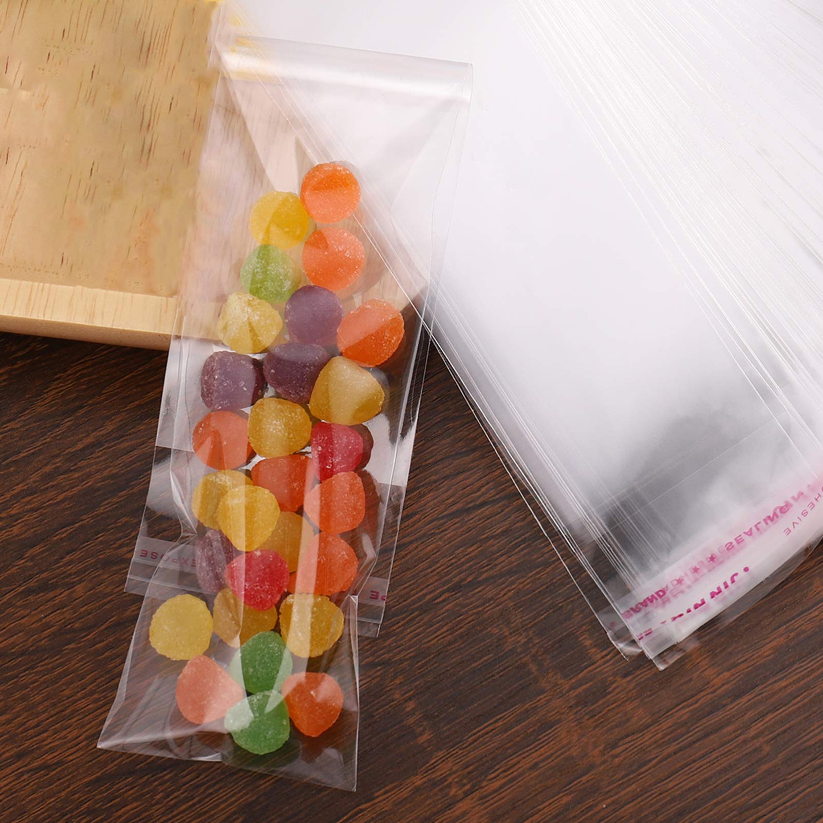 VOSAREA 200pcs Clear Self-Sealing Cello Bags - Plastic Candy Treat Bags for Bakery, Cookies, Candles, Gifts | Christmas, Halloween Party Favors & Wedding Candy Wraps - Perfect for Bulk Packaging & Small Business Retail