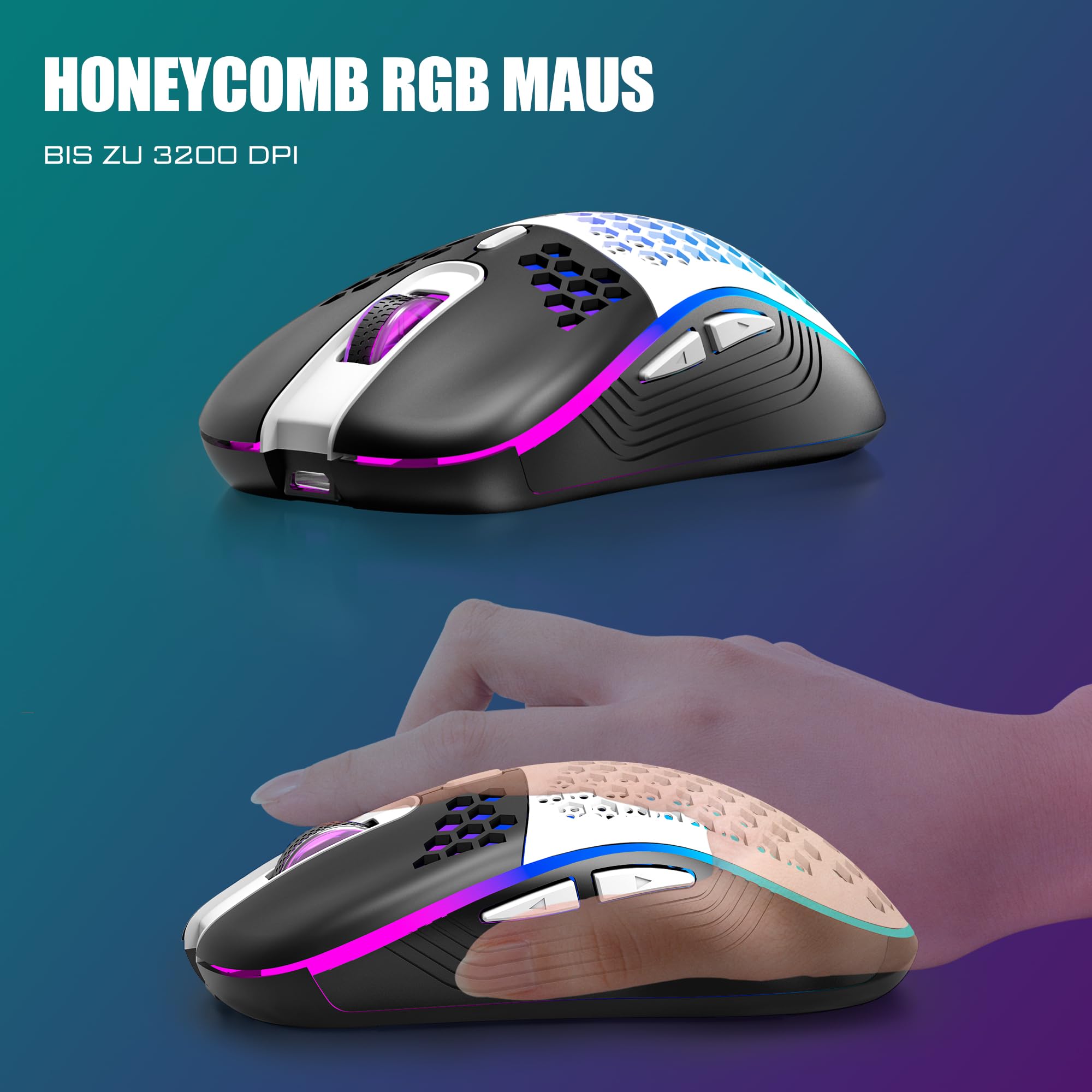 RedThunder K84 Wireless Gaming Keyboard and Mouse Set - QWERTZ DE Layout, Rechargeable, Compact & Ultra-Light Honeycomb Design for PC, Mac, PS5, Xbox - Perfect for Gaming, Office Work & Streaming (2024 Version)