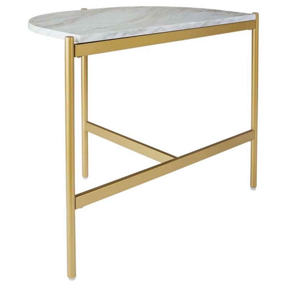 BOWERY HILL Modern Gold and White Marble Top Metal Side Table - Perfect for Living Room, Bedroom, or Office Accent Furniture