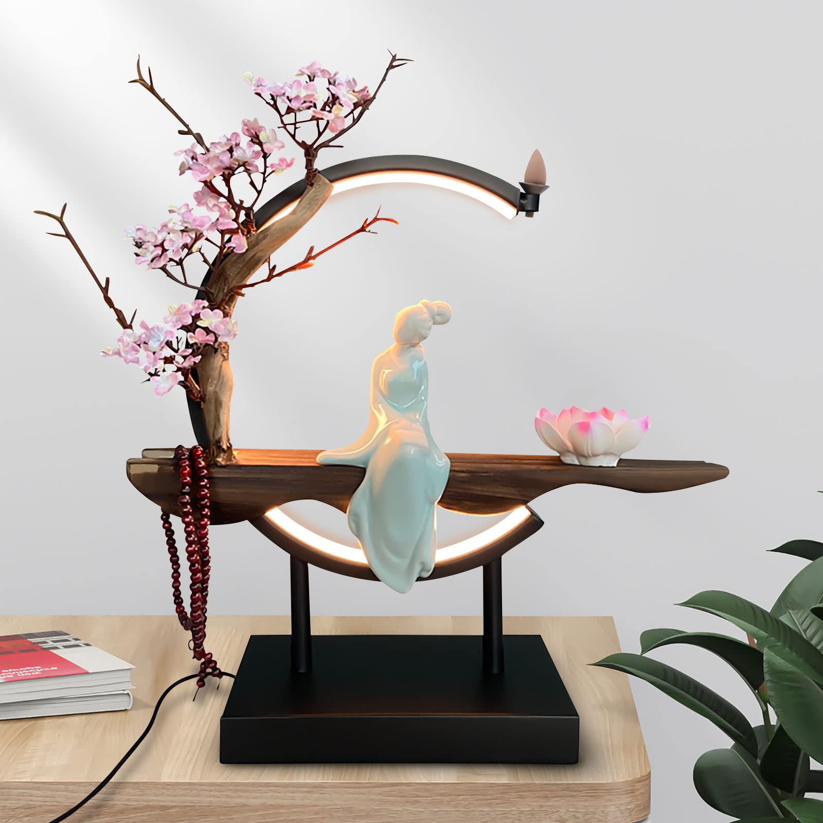 Ceramic Backflow Incense Burner Holder - Peach Blossom & Lotus Flower Design for Home, Office, Yoga & Meditation Decor | Aromatherapy Relaxation & Buddhist Mood Enhancer