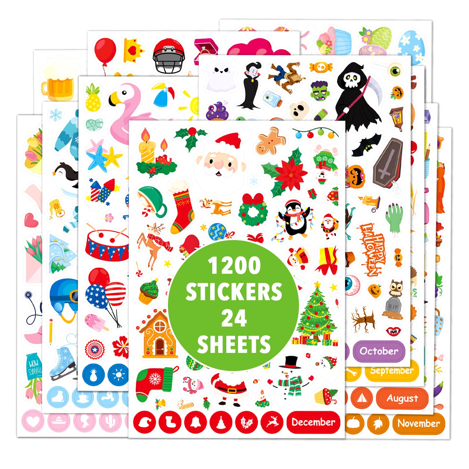 1200 Count Holiday Calendar Stickers - Seasonal Planner Stickers for Journal, Scrapbook, Water Bottle & Daily Planning - Perfect for DIY Projects, Bullet Journals & Gift Wrapping