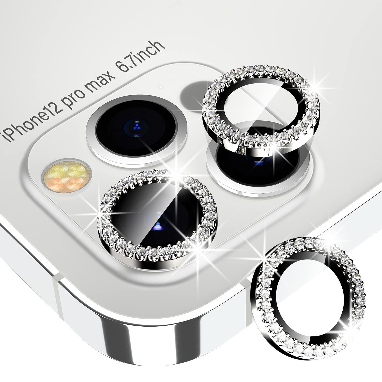 Xfilm iPhone 12 Pro Max Camera Lens Protector - 9H Hardness Scratchproof Cover with Bling Diamond Ring | Stylish Case-Friendly Phone Accessories | Perfect for Travel, Parties & Everyday Protection (Compatible with iPhone 12 Pro Max)