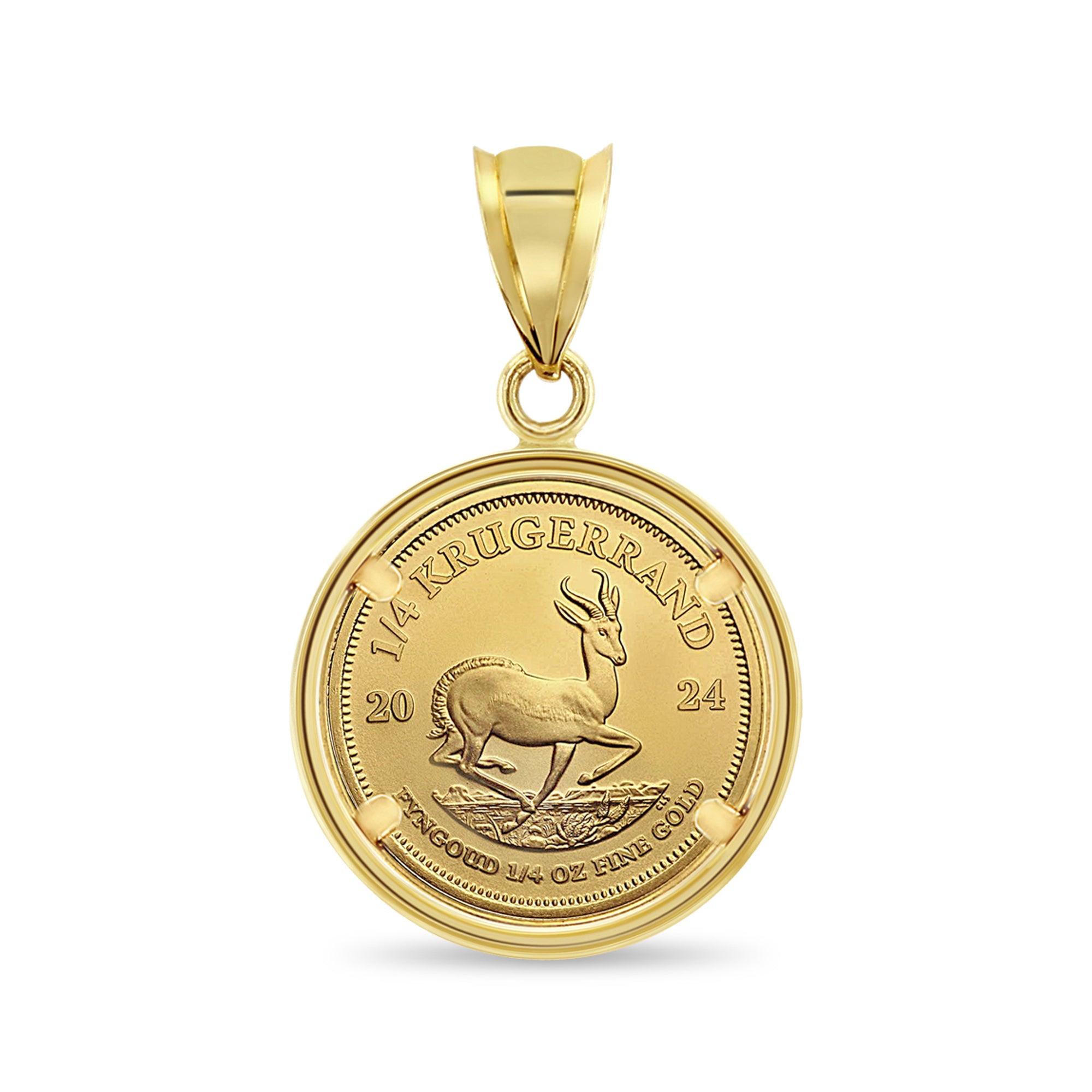 1/4 oz South African Krugerrand Gold Coin Necklace with Polished Halo - Perfect for Jewelry Gifts, Investment Collectibles & Special Occasions