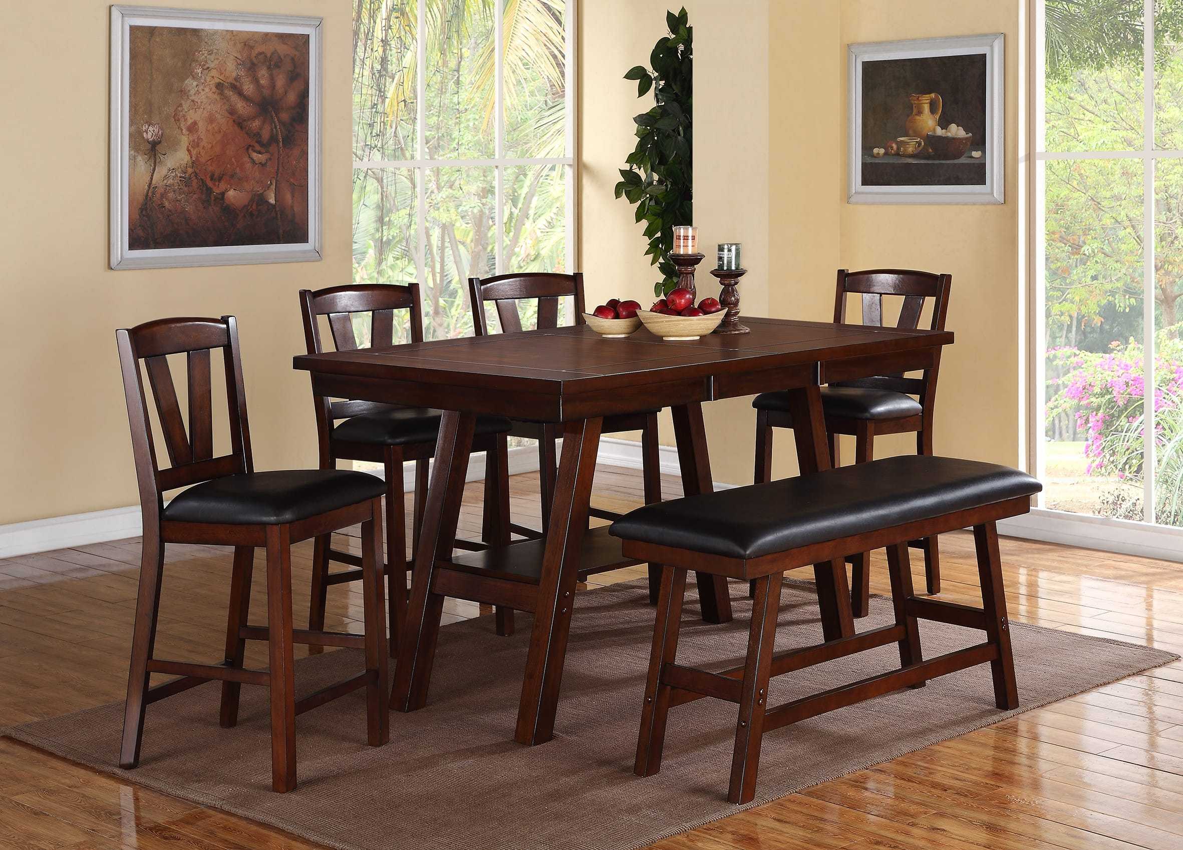 Dark Walnut Wood Framed Counter Height Dining Chairs Set of 2 - Cushioned Breakfast Nook & Kitchen Island Stools for Modern Farmhouse Decor