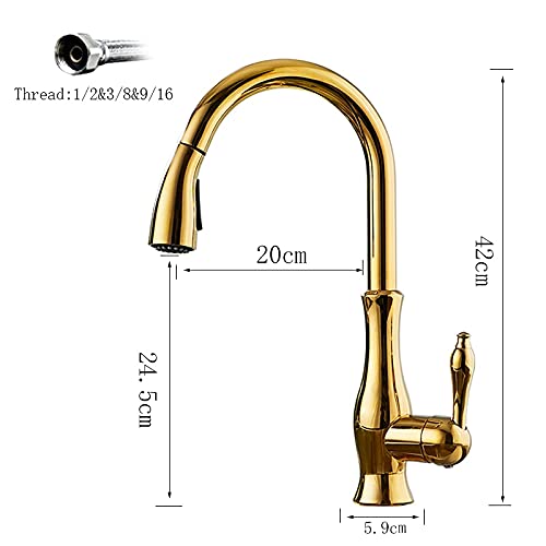 Premium Brass Pull-Out Kitchen Faucet with Single Handle - Bright Golden Finish, 360° Swivel Spray Head, Easy Installation for Modern Kitchens | Perfect for Washing Dishes, Filling Pots & Cleaning Sinks