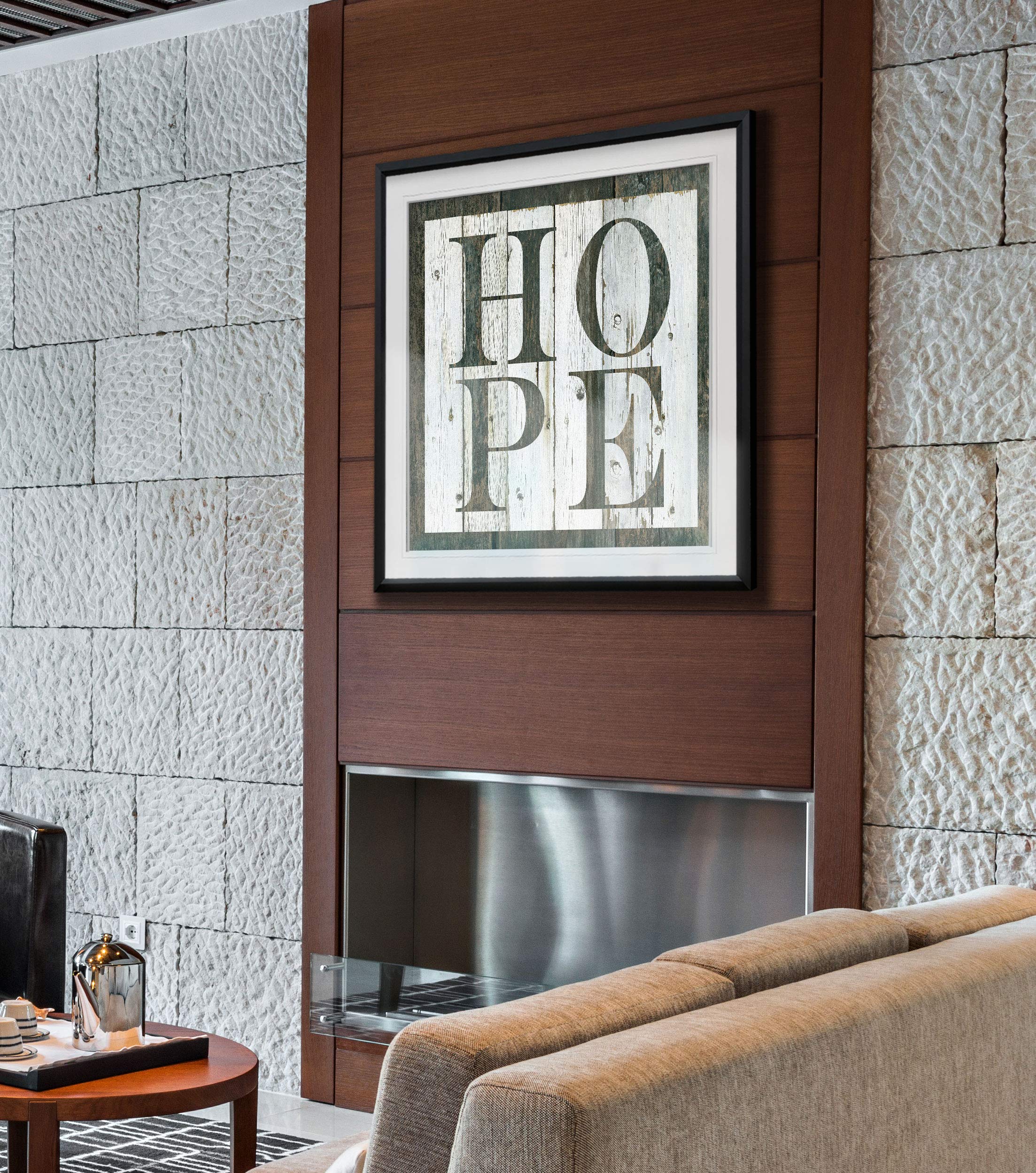 Rustic Wood Hope Sign Wall Decor - Inspirational Framed Art with Fine Giclee Canvas Print - Perfect for Living Room, Bedroom & Office Decor