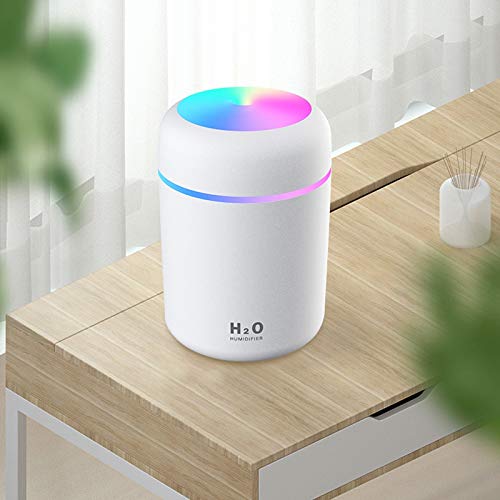 Colorful Mini Humidifier & Essential Oil Diffuser - USB Cool Mist Aromatherapy Device with 2 Adjustable Modes, Ultra Quiet for Car, Office, Bedroom (White) | Perfect for Home Spa, Yoga Relaxation & Better Sleep