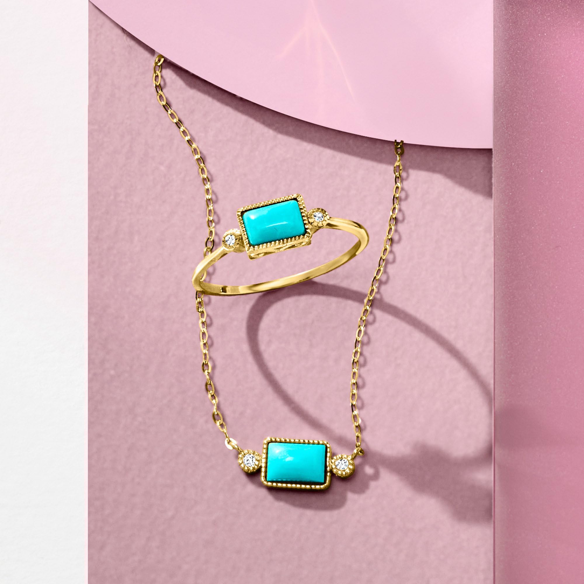 Ross-Simons 14kt Yellow Gold Pure Turquoise and Diamond Ring - Size 7 | Elegant Jewelry for Women, Perfect for Weddings, Anniversaries & Special Occasions