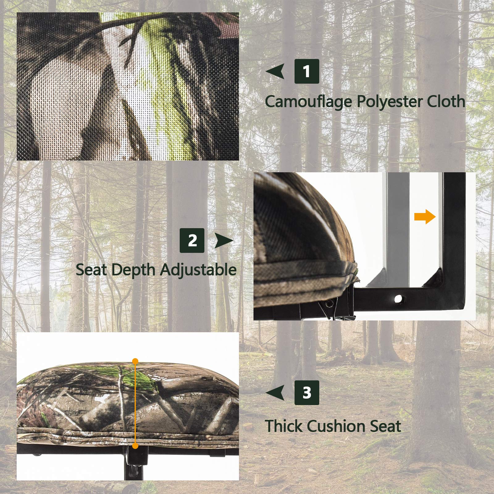 GYMAX 360° Swivel Hunting Chair - Adjustable Folding Camo Stool with Backrest for Hunting, Camping & Outdoor Activities | Portable & Comfortable for Blind Hunting, Fishing, and Wildlife Observation