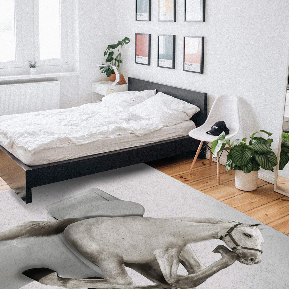 Non-Slip 5' x 8' Funny Horse Print Area Rug - Waterproof Indoor Floor Mat for Living Room, Bedroom, or Bathroom - Anti-Fatigue Comfort Carpet with Animal Design for Meditation Space