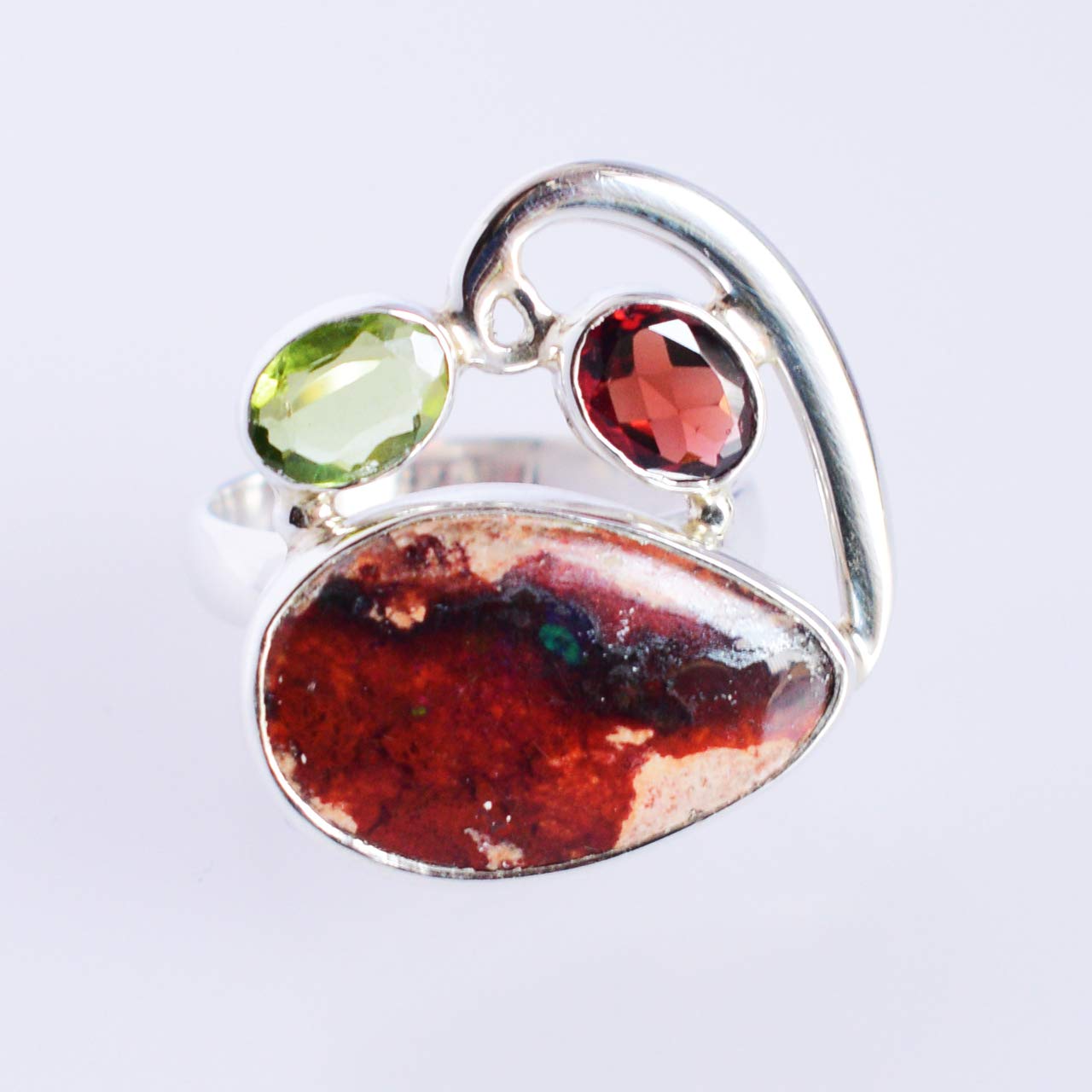 Exquisite Mexican Fire Opal & Garnet 925 Sterling Silver Ring - Handmade Jewelry Gift for Women, Brides, Anniversary | Perfect for Weddings, Date Nights & Special Occasions