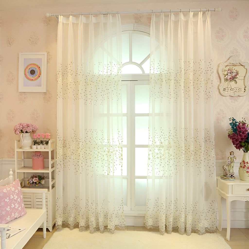 Tiana Airy Lace Grommet Sheer Custom Embroidered Curtains for Living Room & Bedroom - Elegant Window Treatment for Home Decor