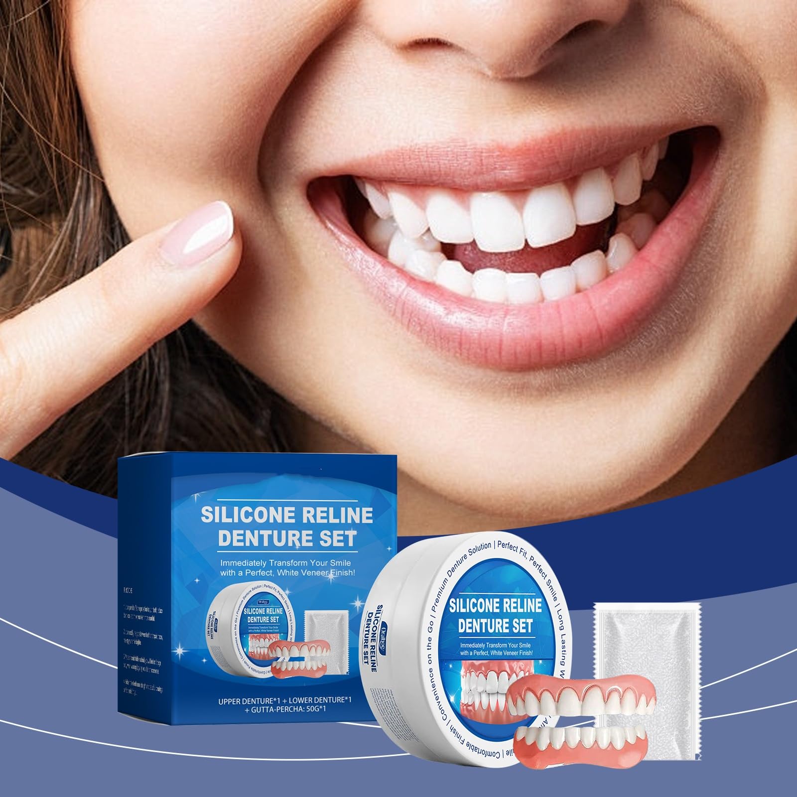 Premium Silicone Reline Denture Set - Upper & Lower Dentures with Gutta-Percha - Complete Teeth Veneer Kit for Denture Repair & Comfort Enhancement - Perfect for Home Dental Care & Emergency Denture Adjustments