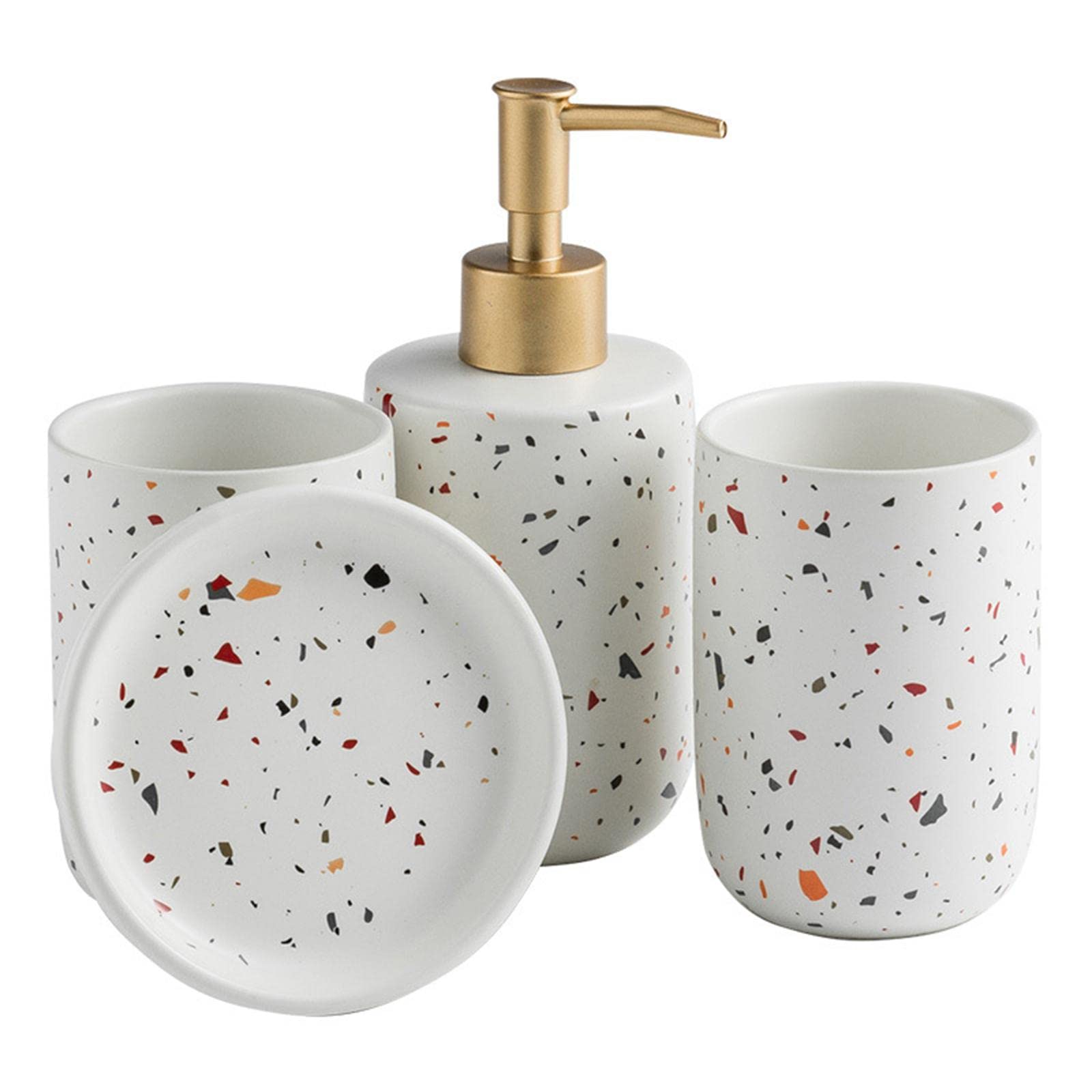 MagiDeal 5-Piece Ceramic Bathroom Accessories Set - Toothbrush Holder, Soap Dish, Lotion Dispenser, Tumbler & Tray - Modern Minimalist Bath Essentials for Bathroom & Kitchen Decor - Perfect for Spa, Guest Bath & Luxury Home Upgrade