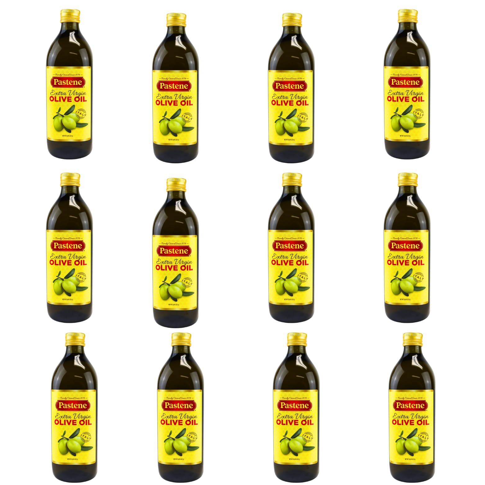 Pastene Premium Extra Virgin Olive Oil - 1 Liter (12 Pack) - Cold Pressed, Rich Flavor for Cooking, Salad Dressing & Healthy Recipes