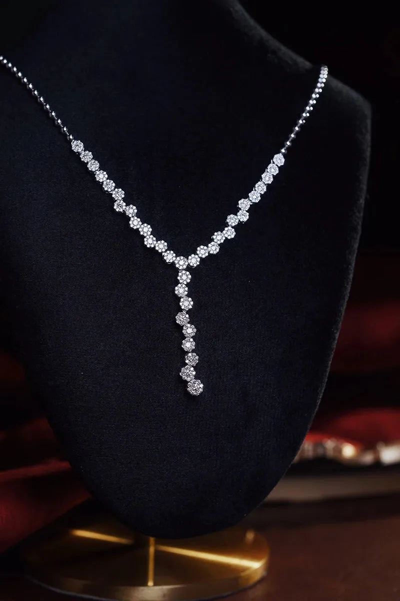 18K White Gold Y-Shaped Diamond Necklace for Women - 2.3 Carat Real Natural Diamond Wedding Jewelry | Elegant Bridal Gift, Anniversary Present & Special Occasion Luxury Accessory