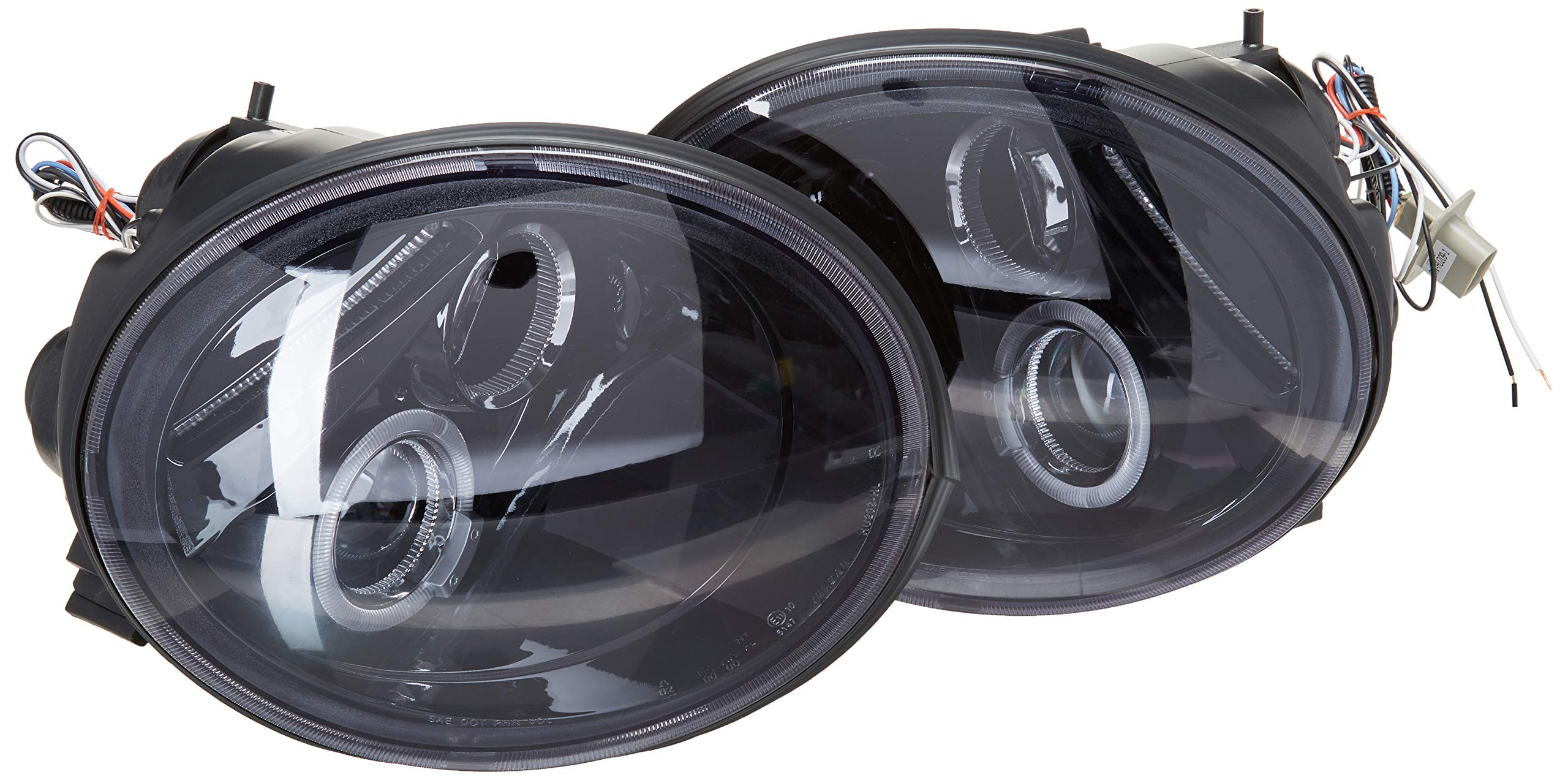Spec-D Tuning LHP-BEE98G-TM Volkswagen Beetle LED Headlights - Smoke Lens, Glossy Black Housing, Projector & Halo Lights | Upgrade Your Ride for Night Driving & Style Enhancement