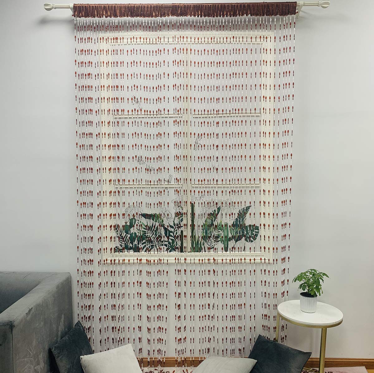 ZiDeTang Acrylic Beaded Door Curtain - Boho Room Divider with Tassel Décor (Brown, 39x77 inches) for Bedroom, Living Room & Entryway