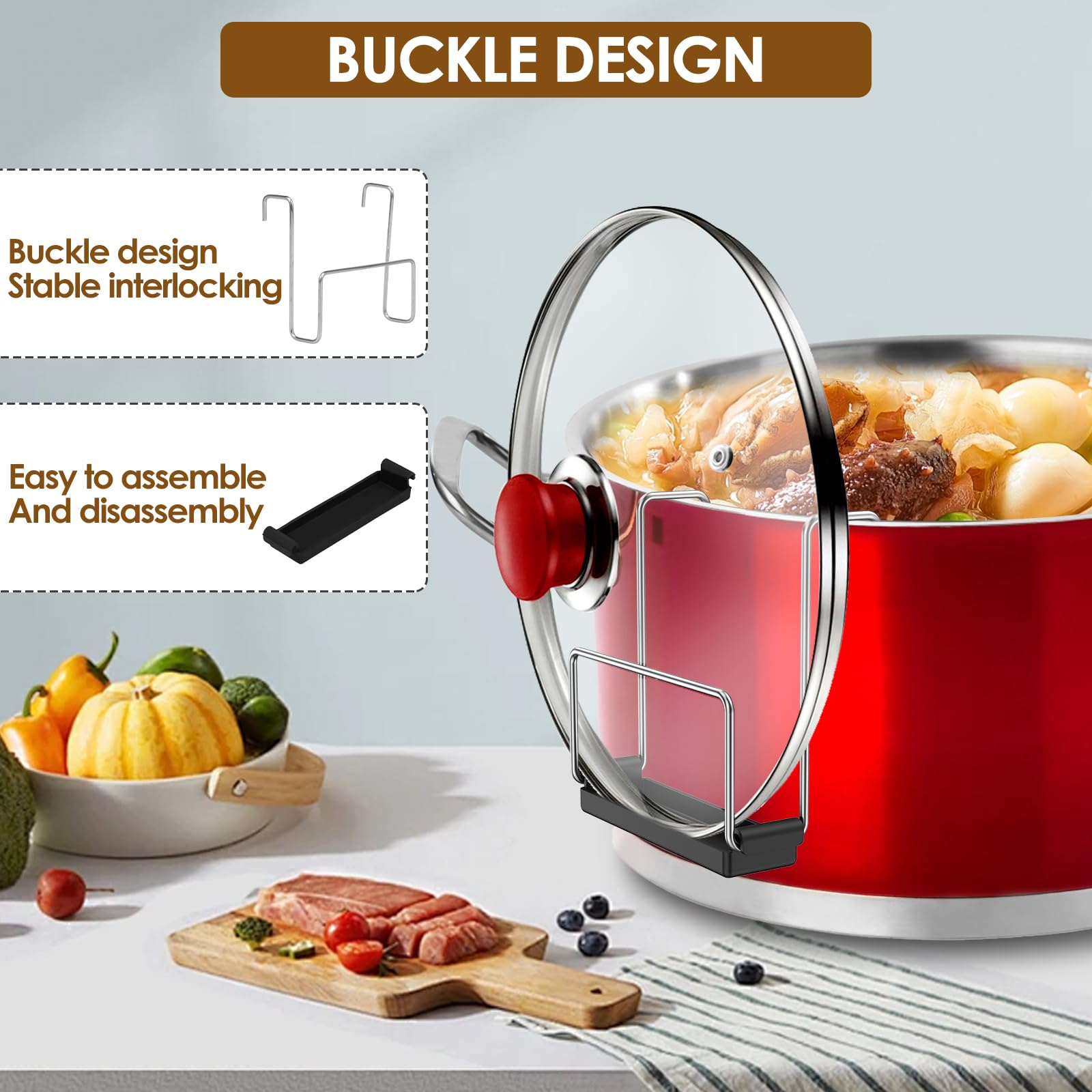 2 Pack Stainless Steel Slow Cooker Lid Holder - Hands-Free Crock Pot Lid Organizer with Silicone for Most Slow Cookers - Keeps Countertops Clean - Perfect for Kitchens, Cooking, and Meal Prep (Black)