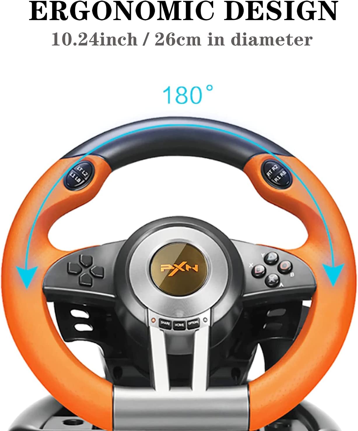 PXN V3 Pro Racing Wheel - 180° Steering Wheel for PS3, PS4, Xbox One, Xbox Series X/S, Nintendo Switch & PC - with Paddle Shifters, Gear Stick & Adjustable Pedals (Orange) - Perfect for Racing Games & Simulation Driving