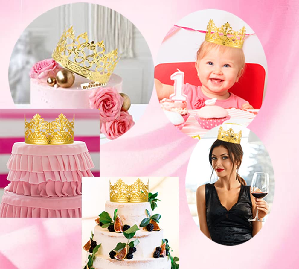 8-Pack Gold Crown Cake Toppers - Royal Princess Prince Theme Mini Tiaras for Baby Shower, Birthday Party, Wedding Cake Decorations | Perfect for Cake Centerpieces, Photoshoot Props & Special Event Decor