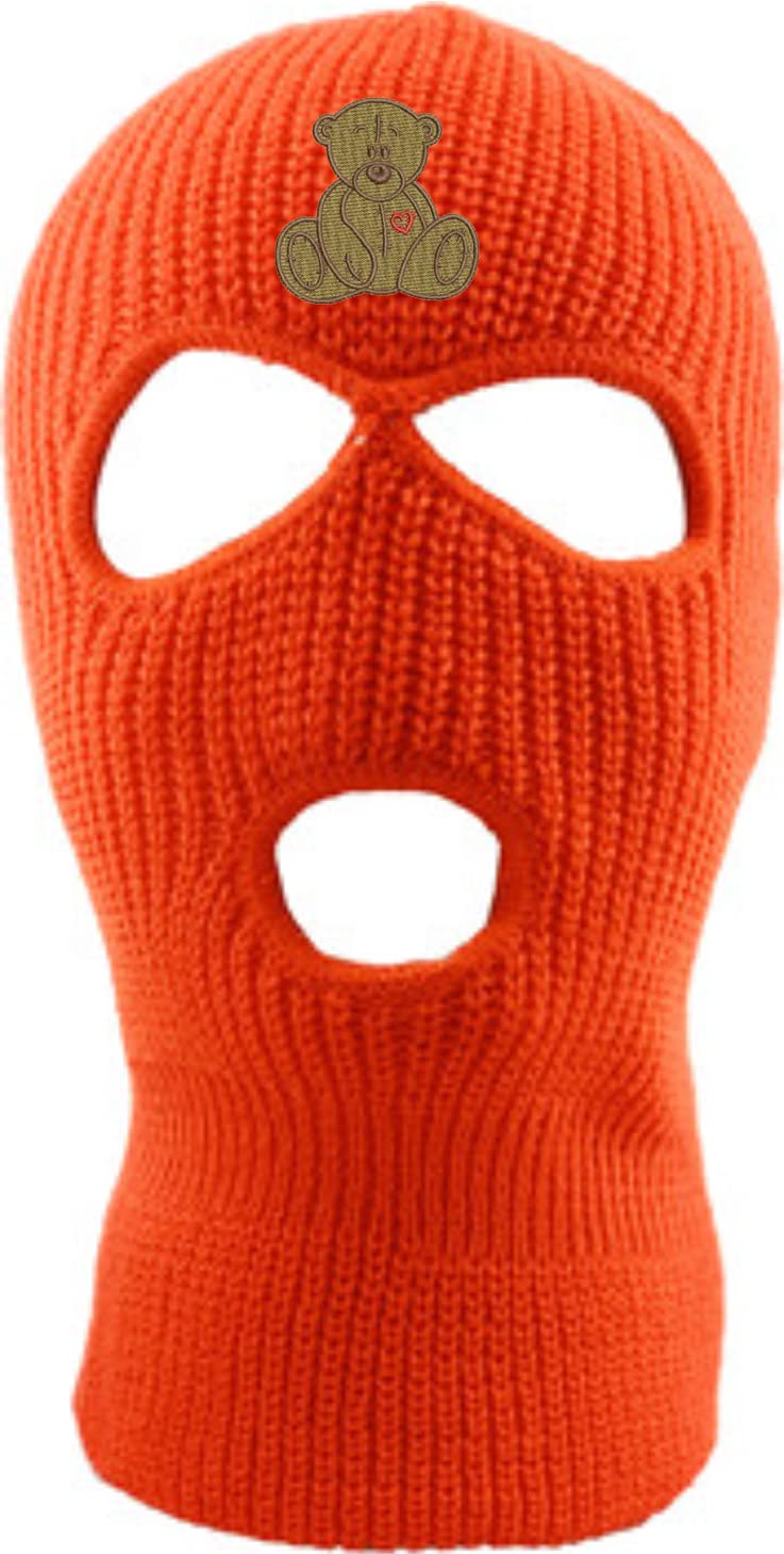 Cute Bear Embroidered Ski Mask - 3 Hole Full Face Cover Knitted Beanie, Warm Graphic Balaclava Hat for Winter Sports & Outdoor Activities
