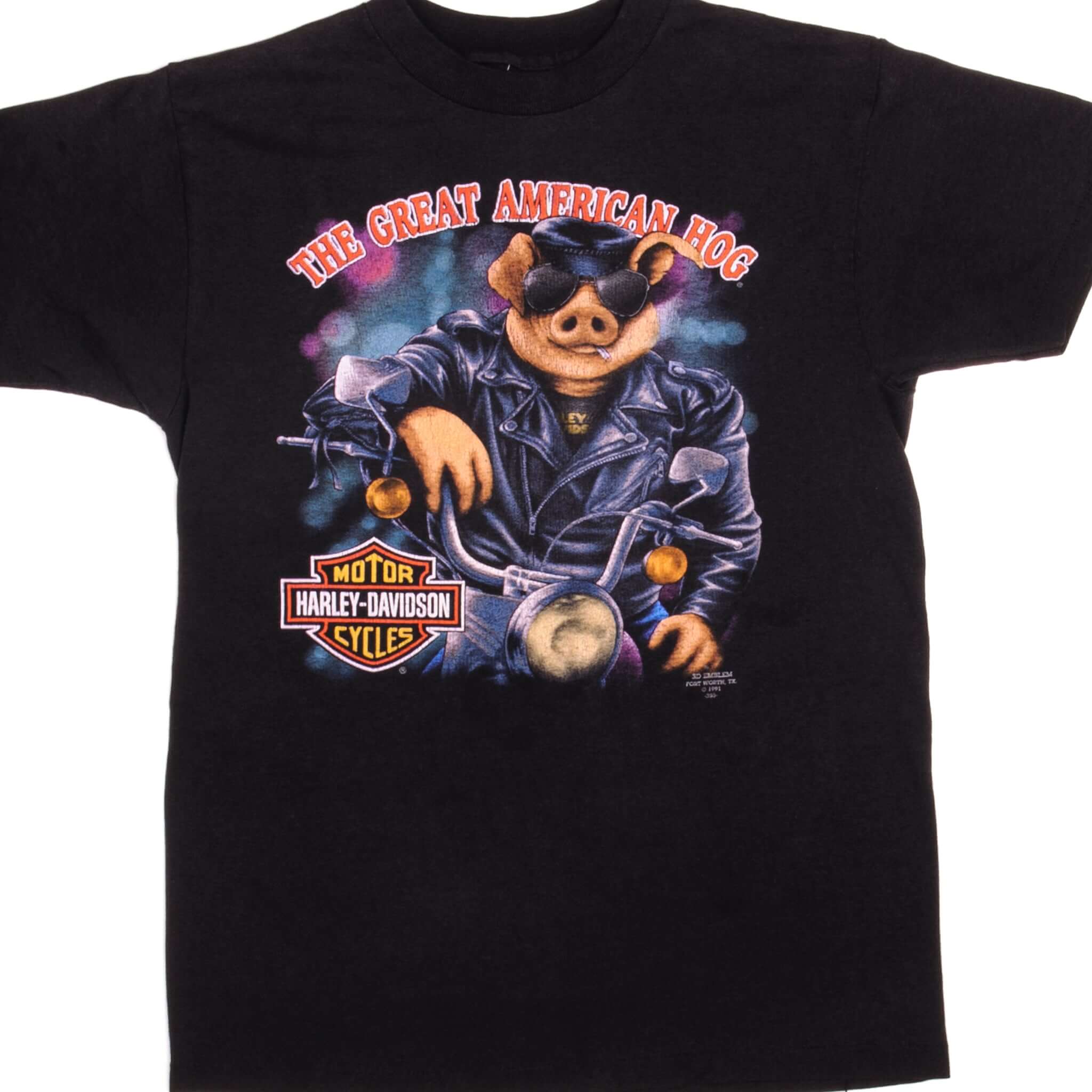Vintage 3D Emblem Harley Davidson American Hog T-Shirt 1991 Small Made in USA - Motorcycle Riding, Biker Events & Retro Fashion Statement