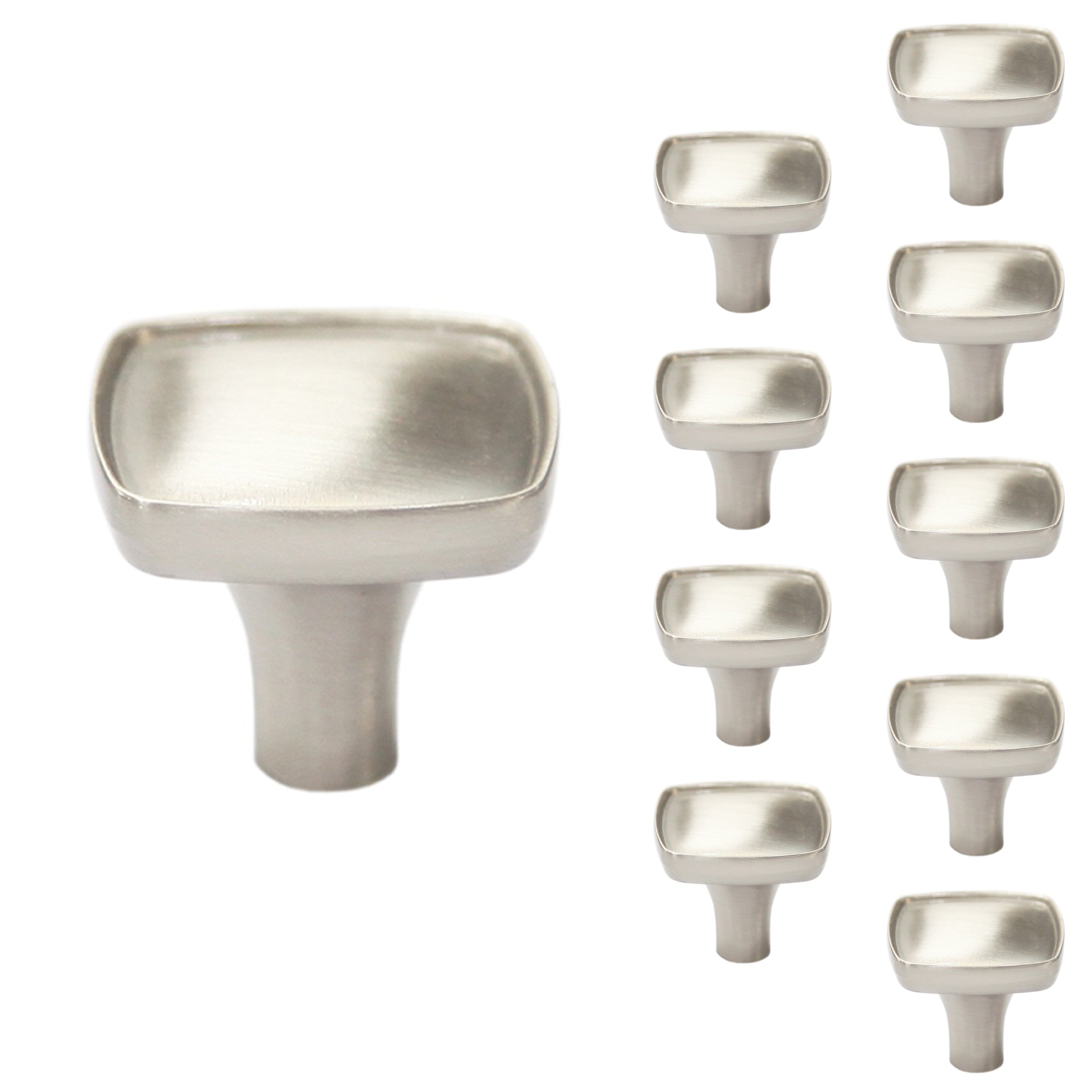 1 1/7 Inch Square Cabinet Knobs - 10 Pack - Brushed Nickel Hardware for Kitchen Cabinets, Dressers & Furniture Drawers - Easy Installation Home Upgrade