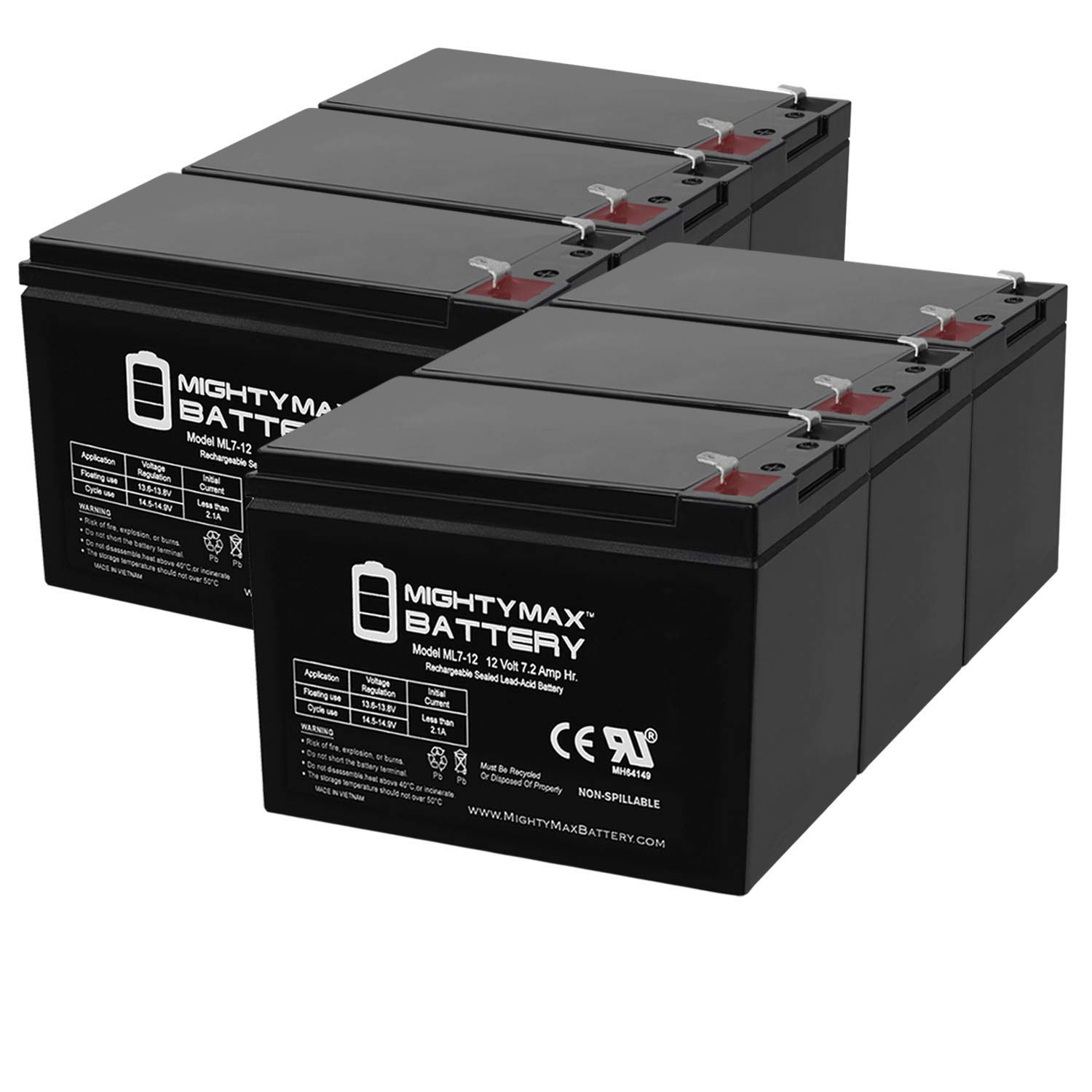 Mighty Max 12V 7.2AH Rechargeable Battery Pack - 6 Pack Replacement for Ademco VISTA-128BP Control Panel | Home Security System Backup Power Supply