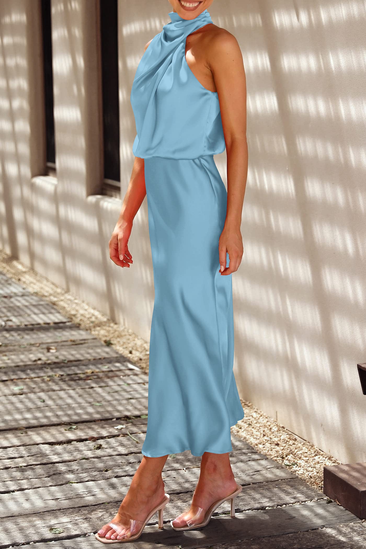 PRETTYGARDEN Women's Elegant Sleeveless Satin Maxi Dress 2025 - Summer Cocktail Party Dress with Mock Neck for Weddings, Date Nights & Special Occasions