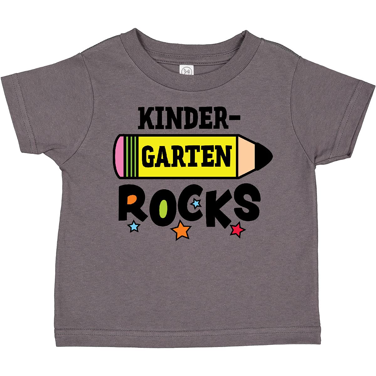 Inktastic Kindergarten Rocks with Pencil and Stars Toddler T-Shirt - Cute Back to School Outfit for Boys & Girls, First Day of School Tee, Playdate & Preschool Clothing