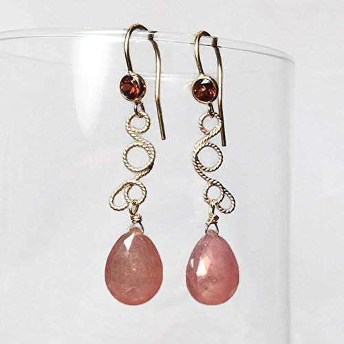 Pink Sapphire & Garnet Earrings - Gold Filled Jewelry for Gifts | 2 Inch Elegant Drops for Party & Wedding