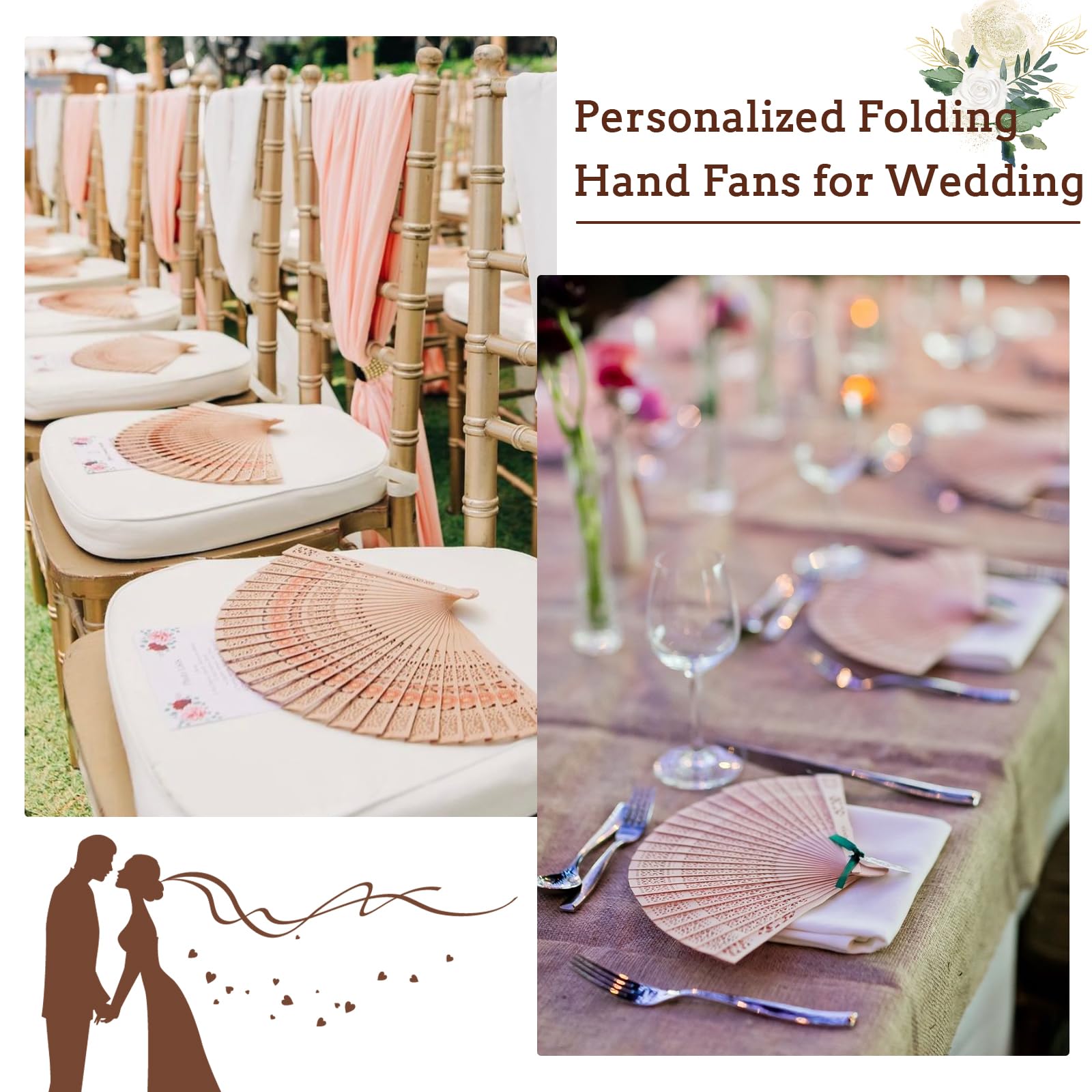 100Pcs Personalized Wooden Folding Hand Fans - Custom Engraved Summer Wedding Favors, Bridal Shower Gifts for Guests - Perfect for Outdoor Weddings, Beach Parties & Special Events (100PCS)