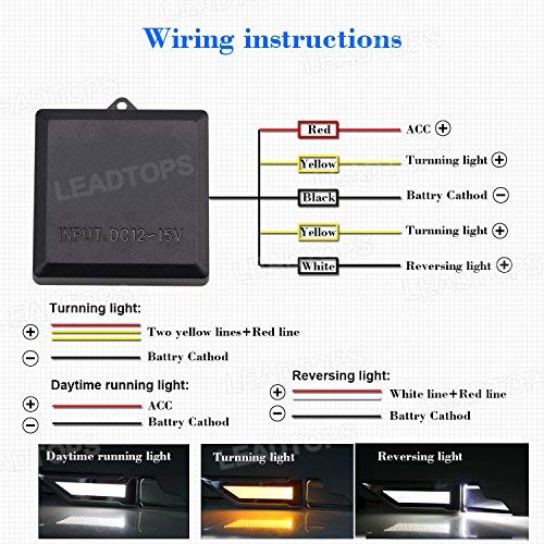 LEADTOPS LED Reverse Lights - White & Amber Yellow Switchback DRL, Turn Signal Bulb for Cars | 3-in-1 Function | Anti-Collision Daytime Running Lights | Perfect for Night Driving, Parking & Safety Enhancement