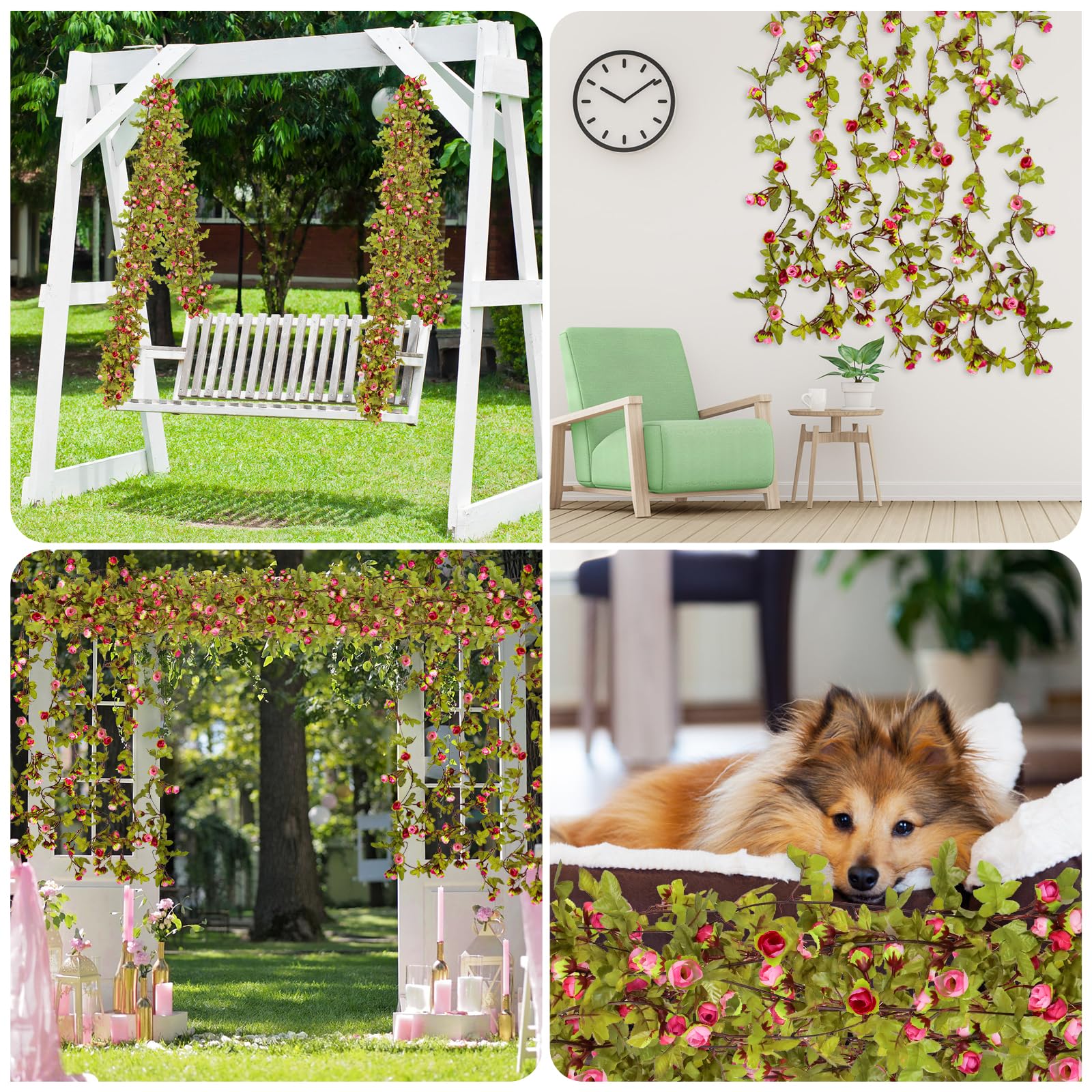 AirSun Artificial Rose Flower Garland - 2PCS 14.5FT Fake Vines with Rose Buds for Wedding, Home, Office & Party Decor | Perfect for Bedroom, Garden & Indoor Hanging Decorations