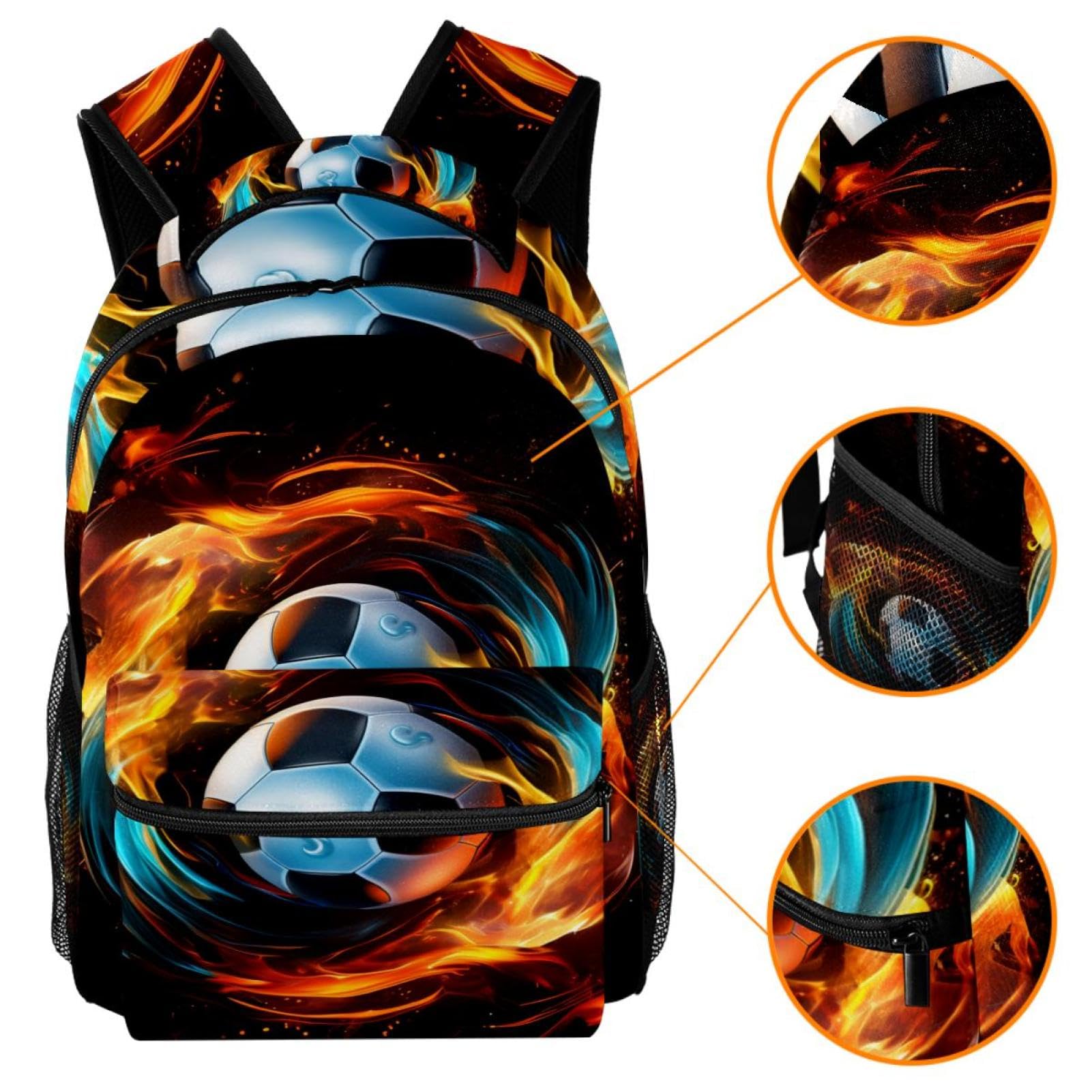 Best Travel Backpack for Men & Women - Durable Flaming Football Design Backpack for Hiking, Camping & Daily Commute