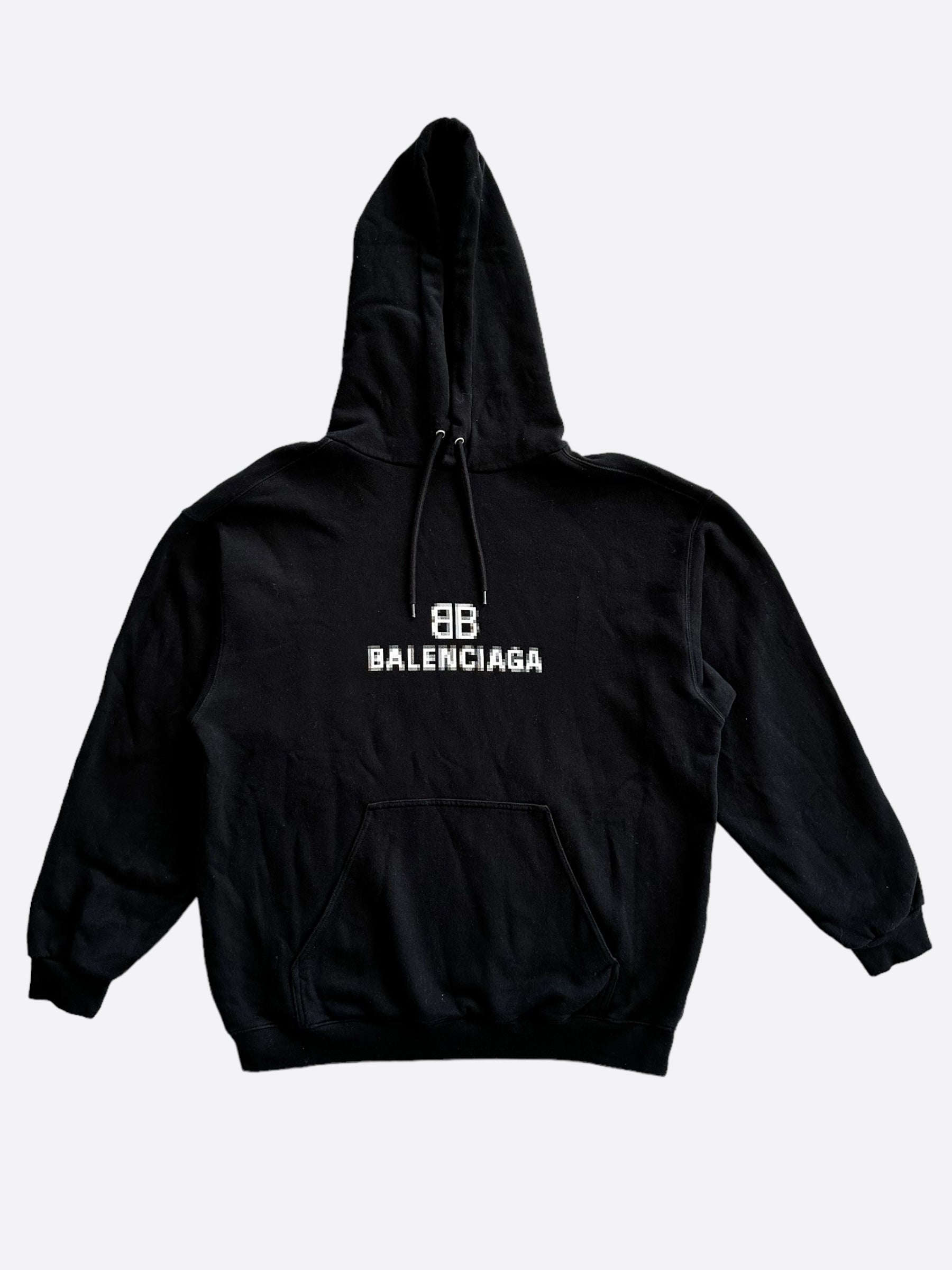 Balenciaga Black & White Pixel Logo Hoodie for Men & Women | Trendy Streetwear Fashion | Perfect for Casual Outfits & Urban Style