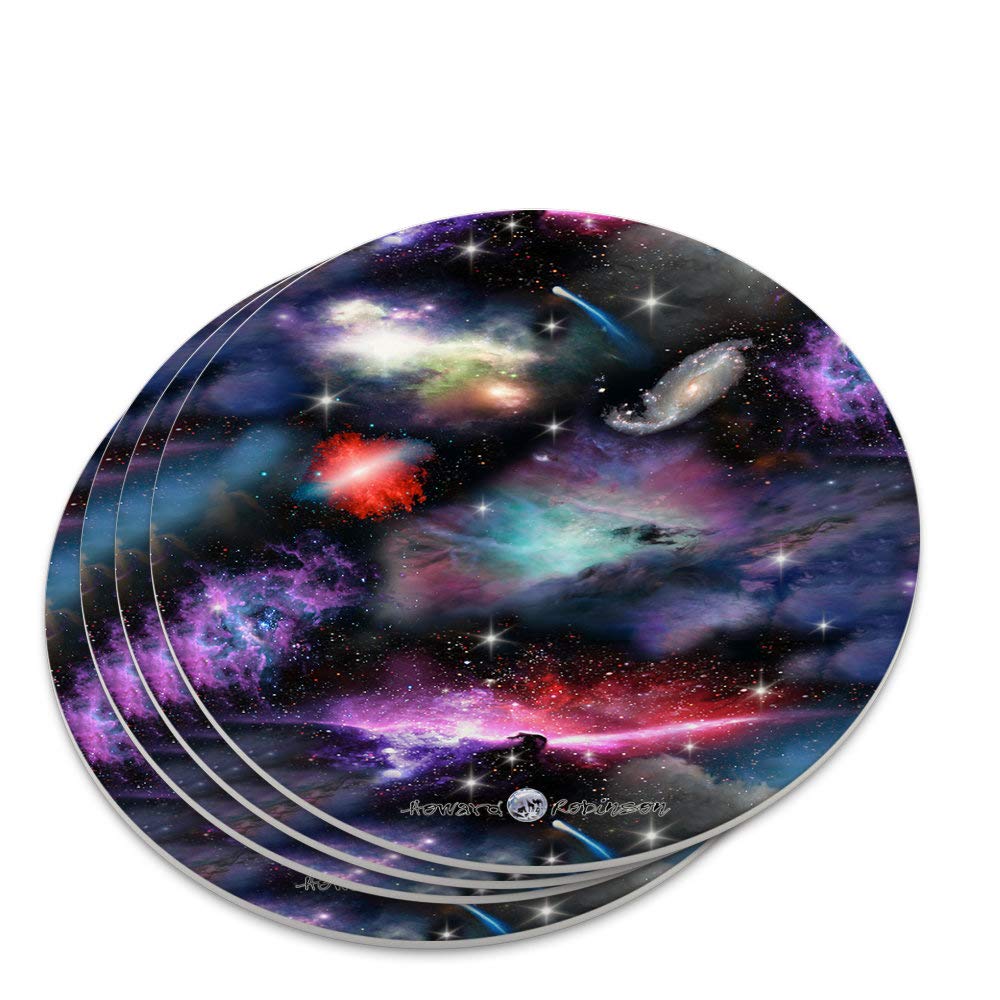 Galaxy Nebula Shooting Stars Coaster Set - 6-Piece Non-Slip Drink Coasters for Coffee Table, Bar & Home Decor - Space Theme Celestial Design